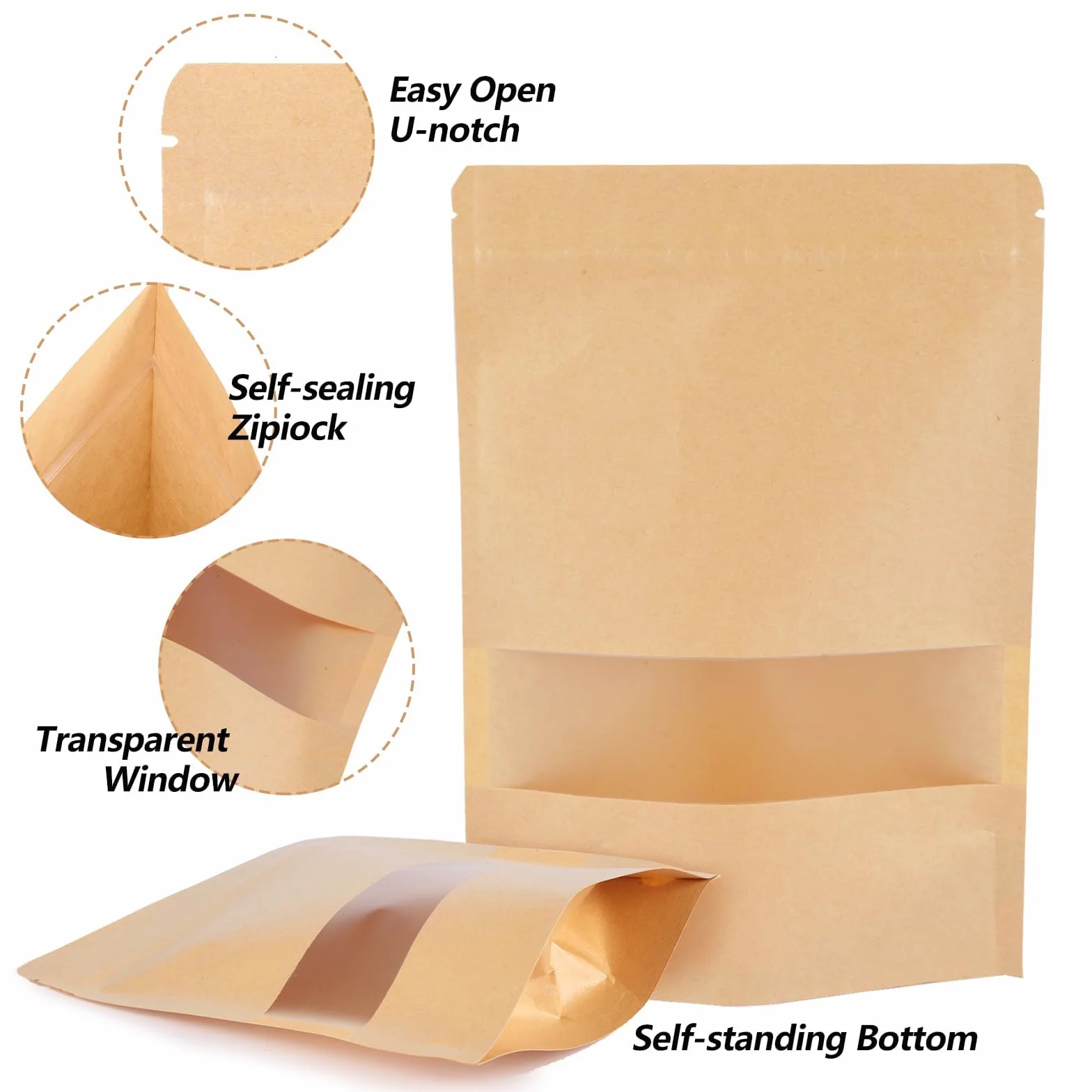 Bolsa Papel Kraft con Ventana 10x15 cm Reutilizables 50 Piezas