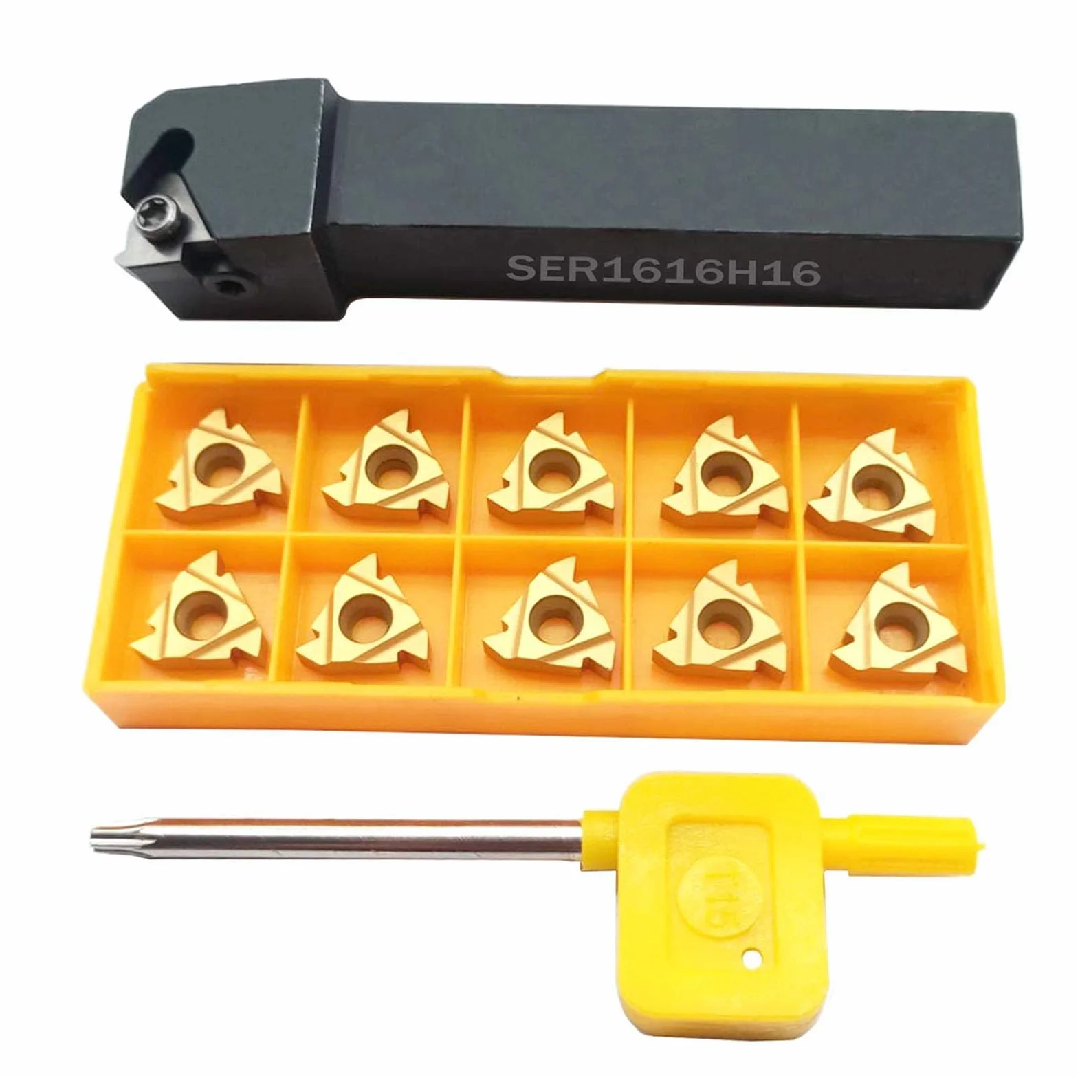 Soporte de herramienta de torneado de rosca indexable de carburo CNC SER1616H16 5/8" con 10 insertos 16ER AG60