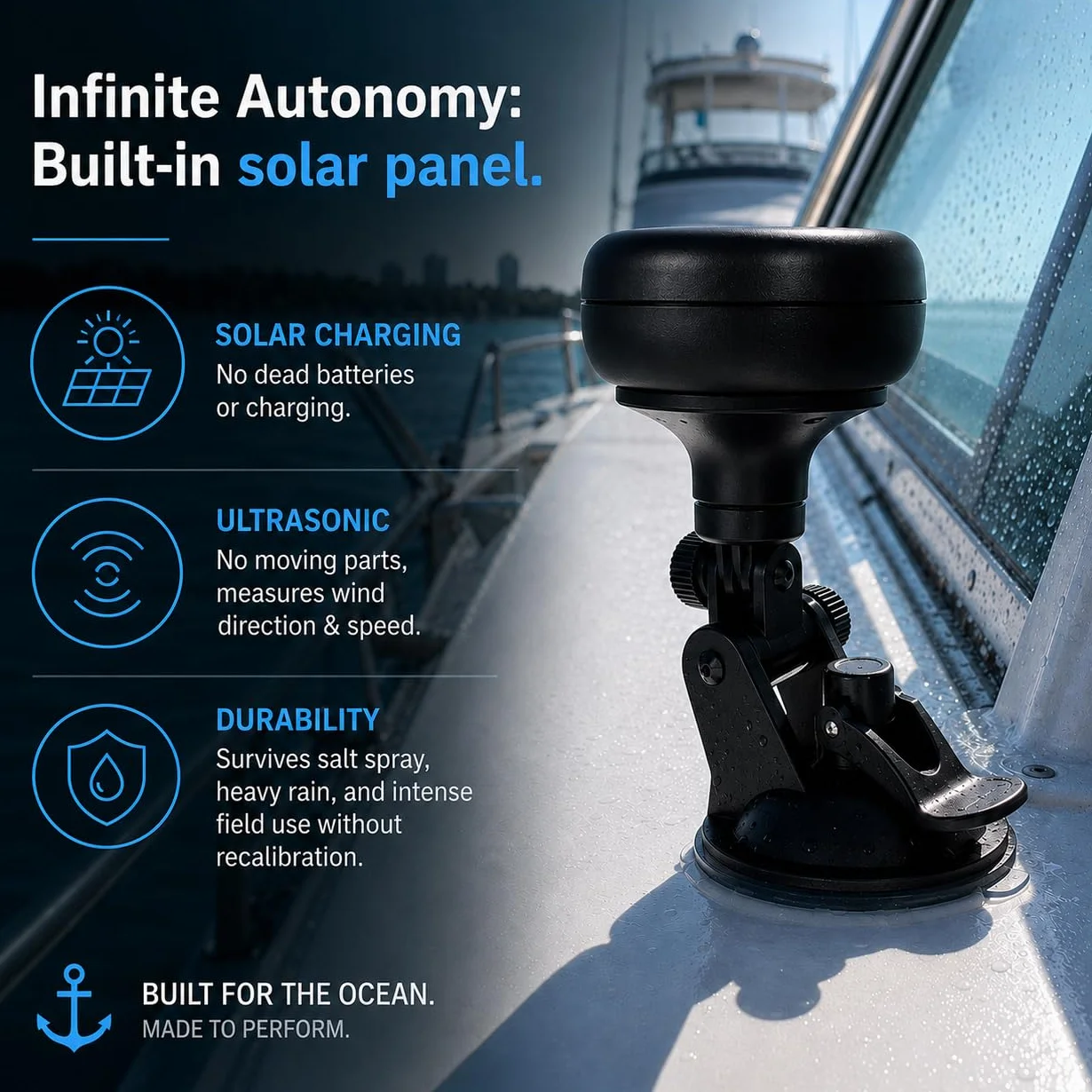 Calypso Instruments Ultrasonic Wind Sensor Portable 70mm 135g Solar Rechargeable Bluetooth Wind Speed Direction