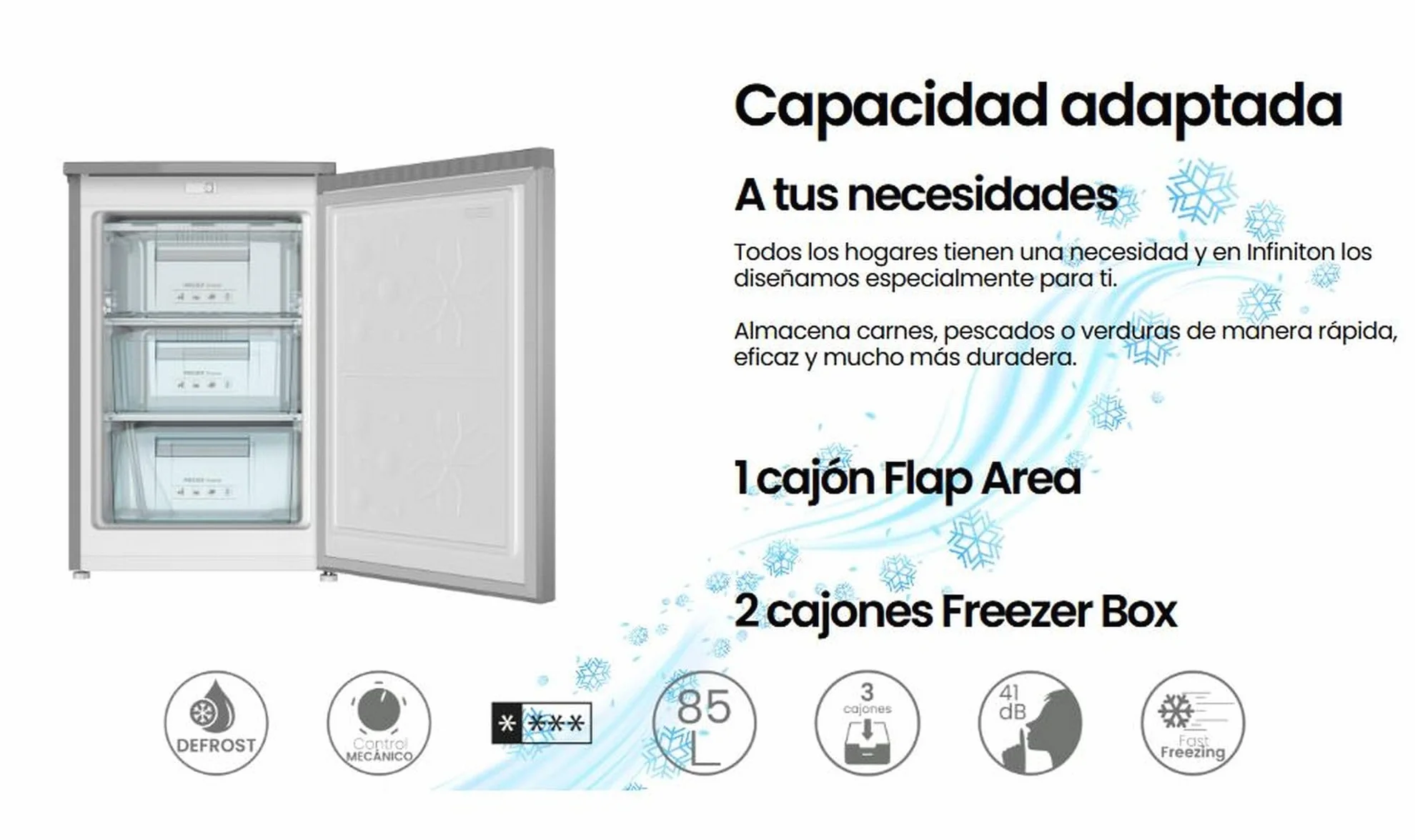 INFINITON CV-A85I Congelador vertical 80 L 85 cm 3 cajones Inox