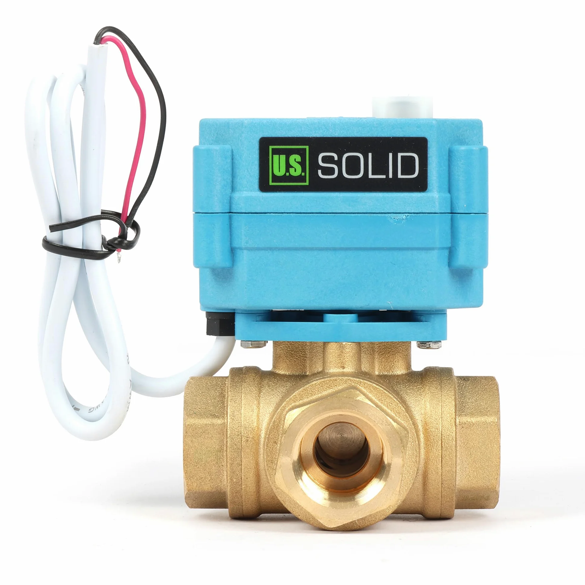 U.S. Solid Válvula de bola motorizada de latón de 3 vías de 1,27 cm con función manual, válvula de cierre de agua tipo T, CA/CC 9-24 V, no para agua potable