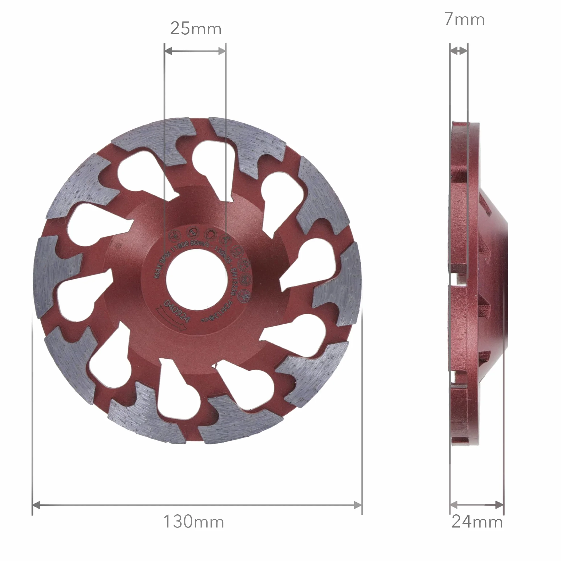 PRODIAMANT Muela de copa diamantada 130 x 25 mm - para hormigón duro, uso industrial, para amoladora de hormigón