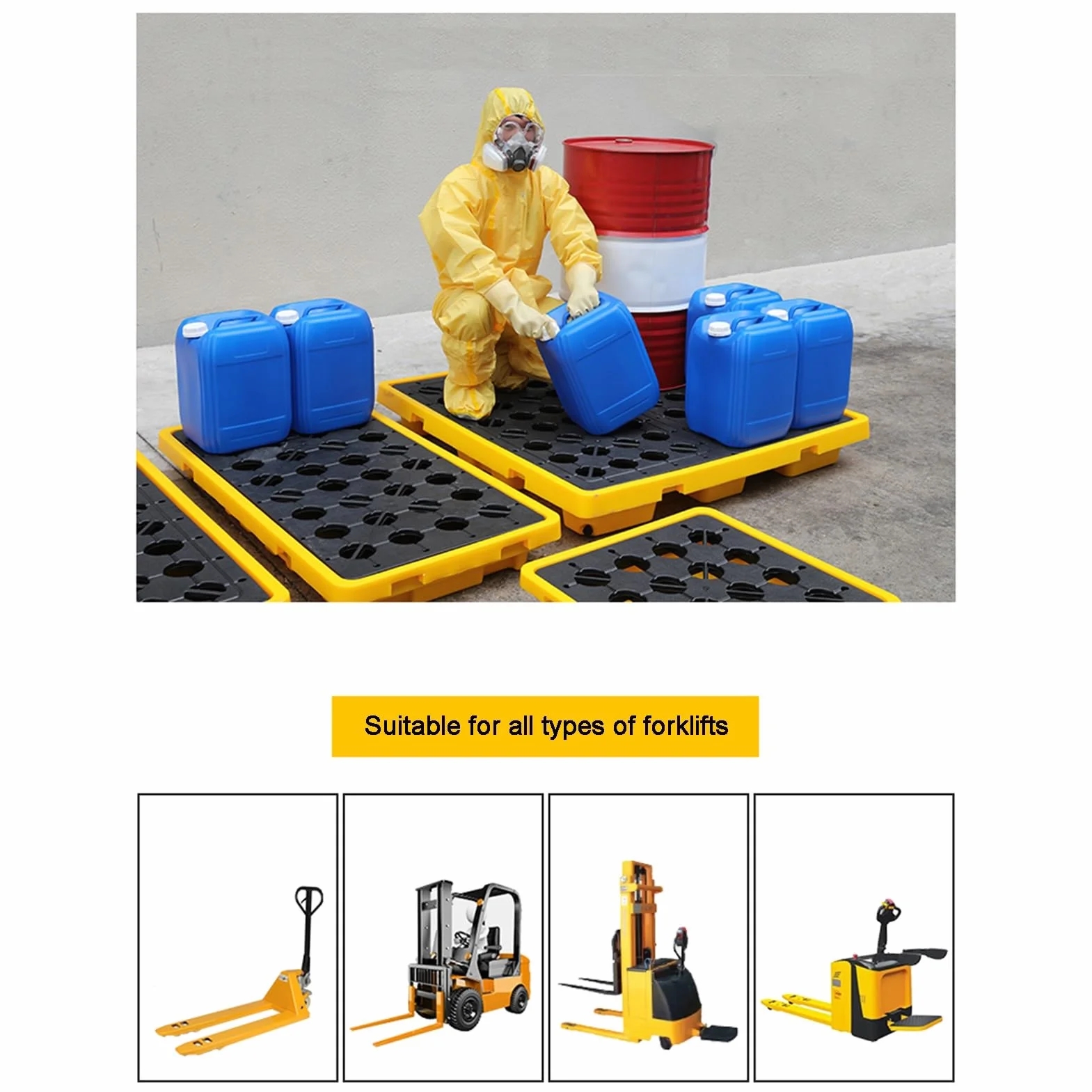 XPLKQXE Plataforma Modular Bidones 1/2, Bandeja Contención Derrames Bidones, Capacidad Carga 2000 LB, Plataforma Contención Derrames, Bandeja Polietileno Derrames(66x36x12cm)