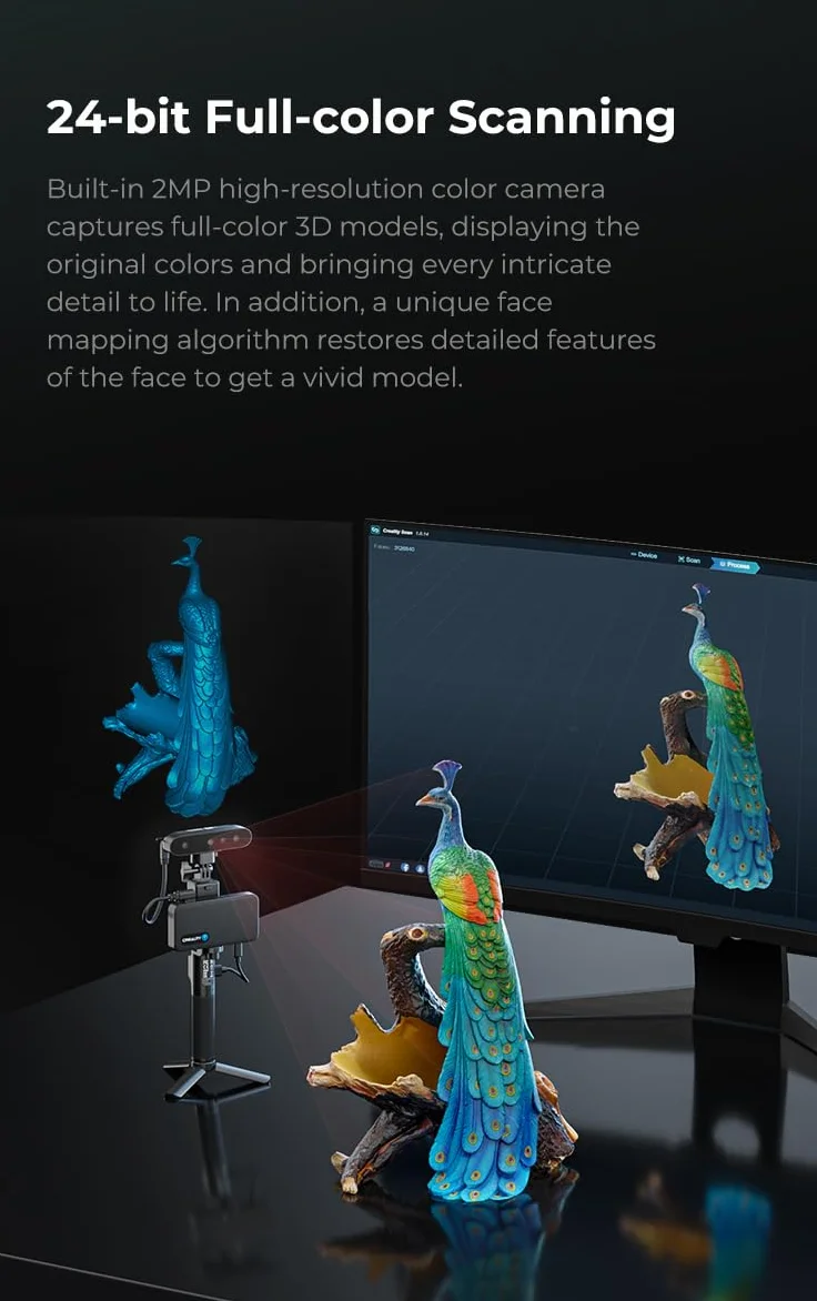 Creality CR-Scan Ferret Pro - Escáner 3D para impresión 3D, 0,1 mm de precisión, escaneo inalámbrico a través de WiFi 6, escáner de mano antivibración, escaneo a todo color de 24 bits, compatible con