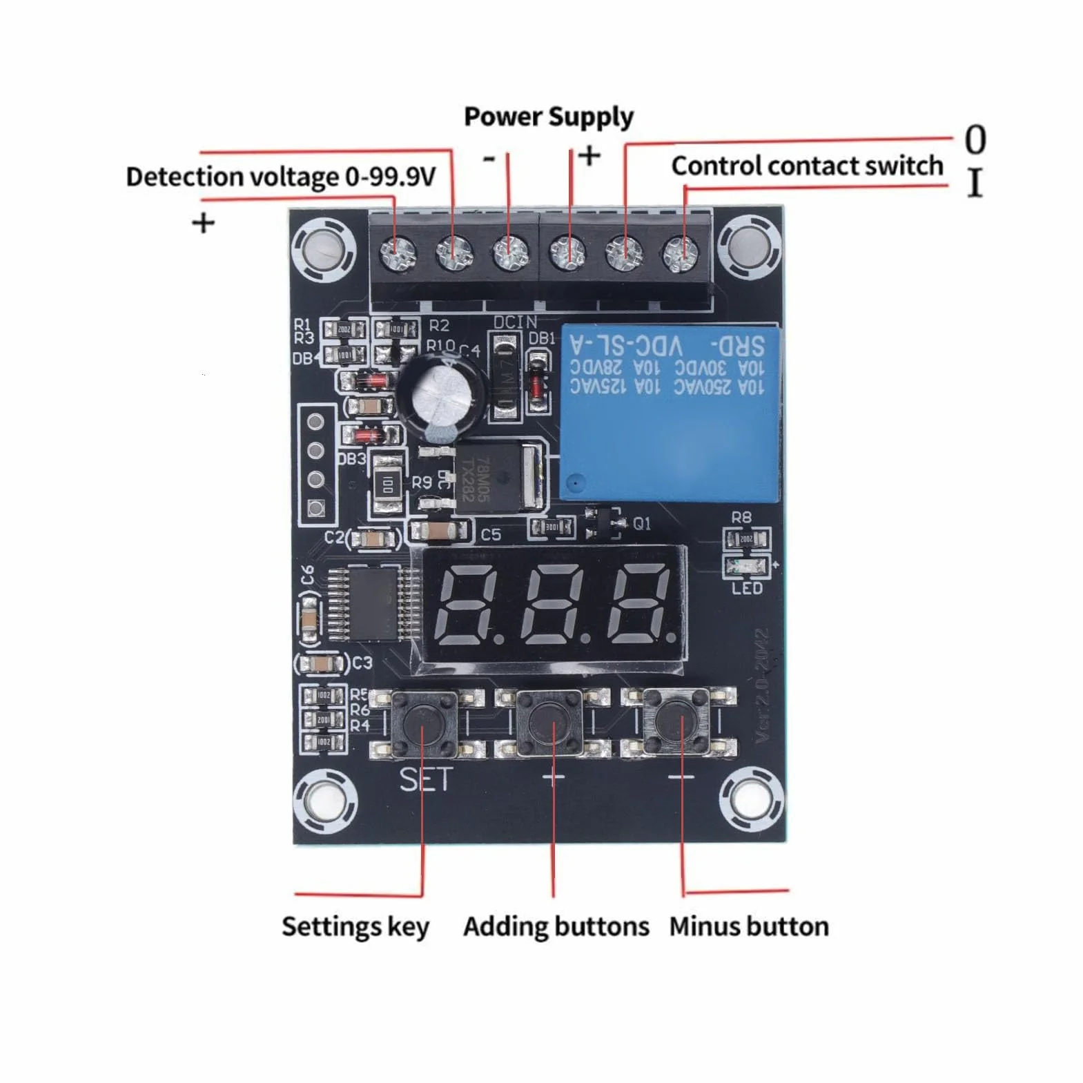 DEWIN Módulo de Relé de Voltaje Encendido Apagado, Módulo de relé de Voltaje de Detección de Límite Inferior Superior, Voltaje Control de Detección de Batería Temporización de Descarga (5V)