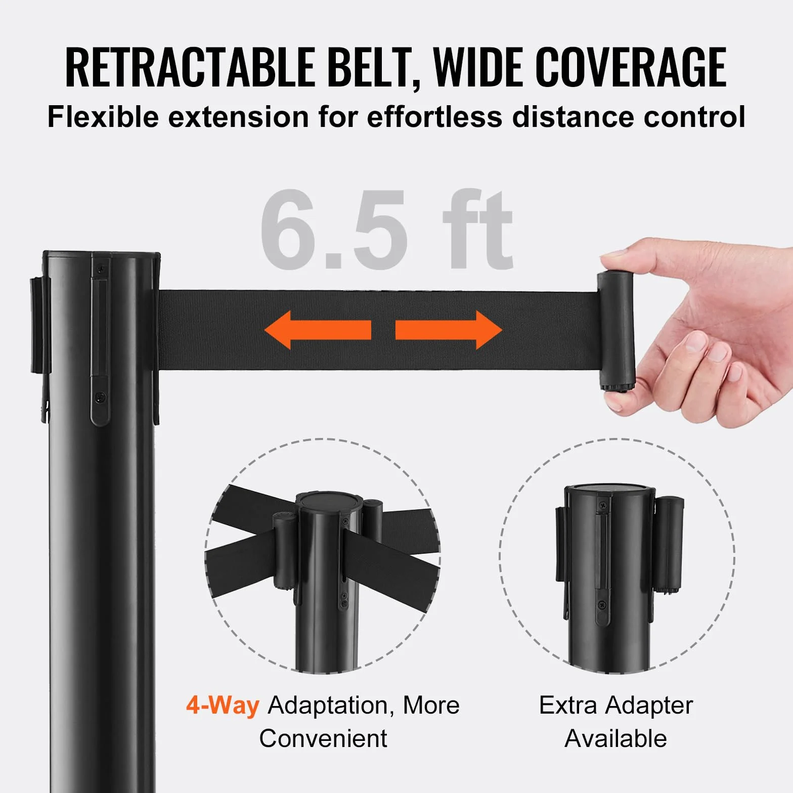 VEVOR Poste Guía 2 Piezas Barrera de Marcado 93 cm Cinta Retráctil 200 cm para Control de Multitudes