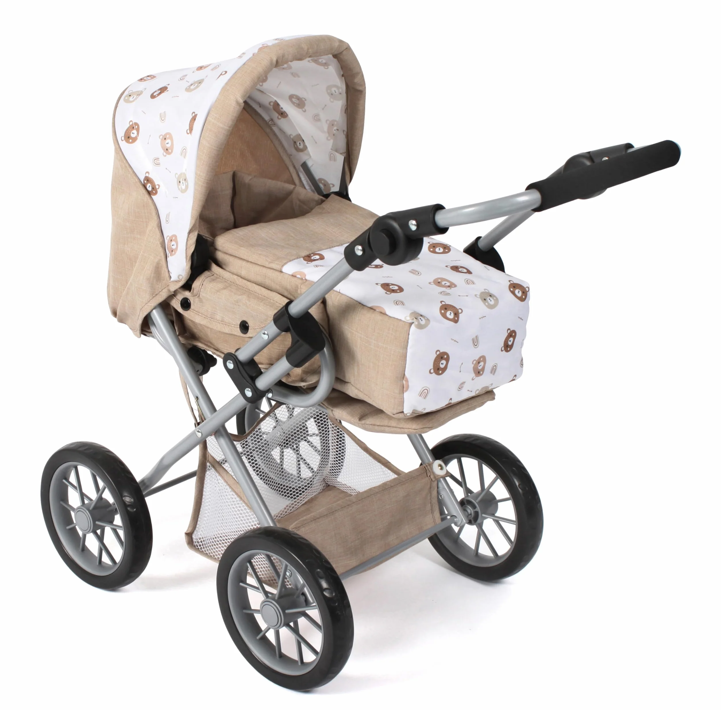 Bayer Chic 2000 Cochecito 3 en 1 para muñecas Leni, Plegable, Mango Ajustable 43-67 cm, Bolsa de Transporte, hasta 46 cm, 3 años