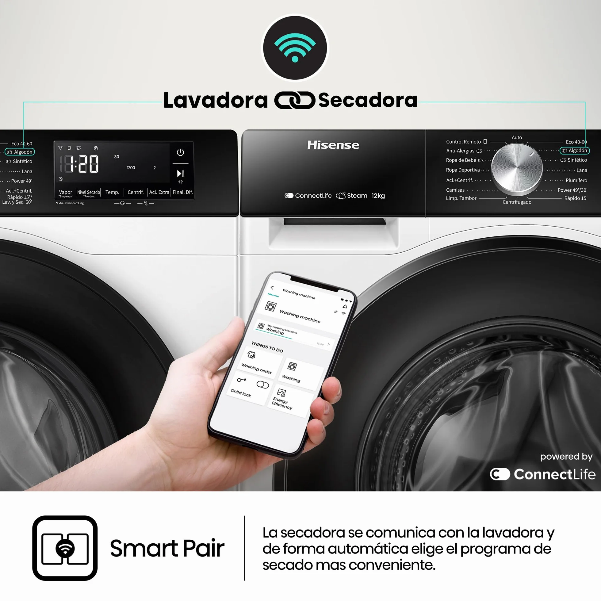 Hisense WF3S1243BW3 Lavadora 12 Kg 1400 RPM 19 Programas PureJet Blanco