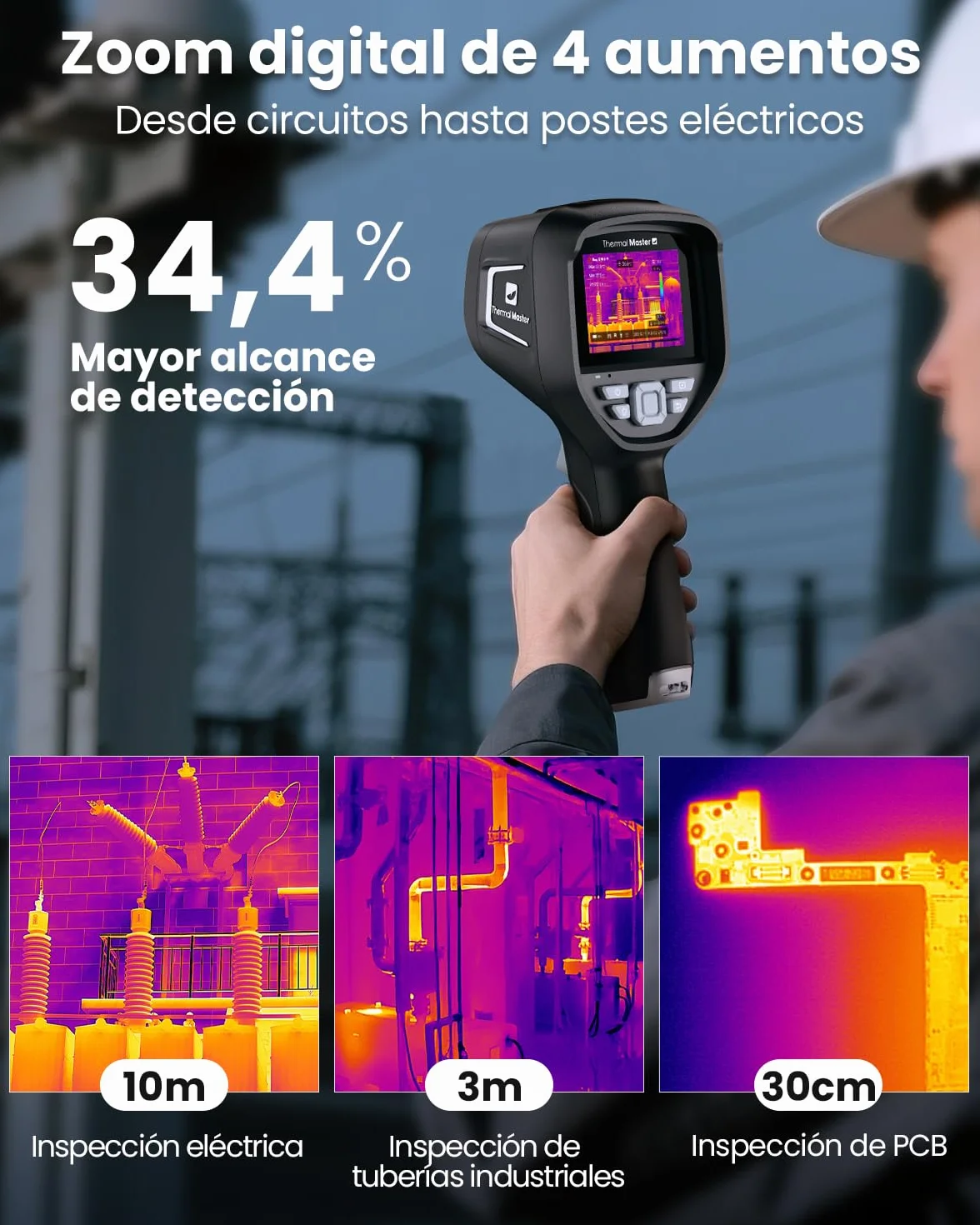 Thor 002 Cámara Térmica Portátil, Resolución 512×384 px, 25Hz, Pantalla IPS 3,5", -20°C a 550°C, WiFi & App/PC Análisis, IP54 para Electricidad, Industria y HVAC