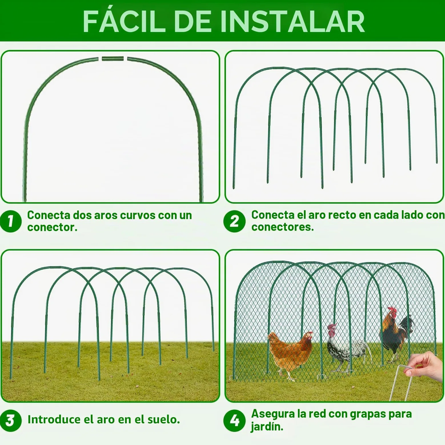 UNIFAMILY Túnel de Pollo, gallinero, 157 x 31 Pulgadas, túneles de Pollo para Patio Exterior, túnel de fácil instalación, Adecuado para Pollos, Patos, Conejos, Grandes, Color Verde