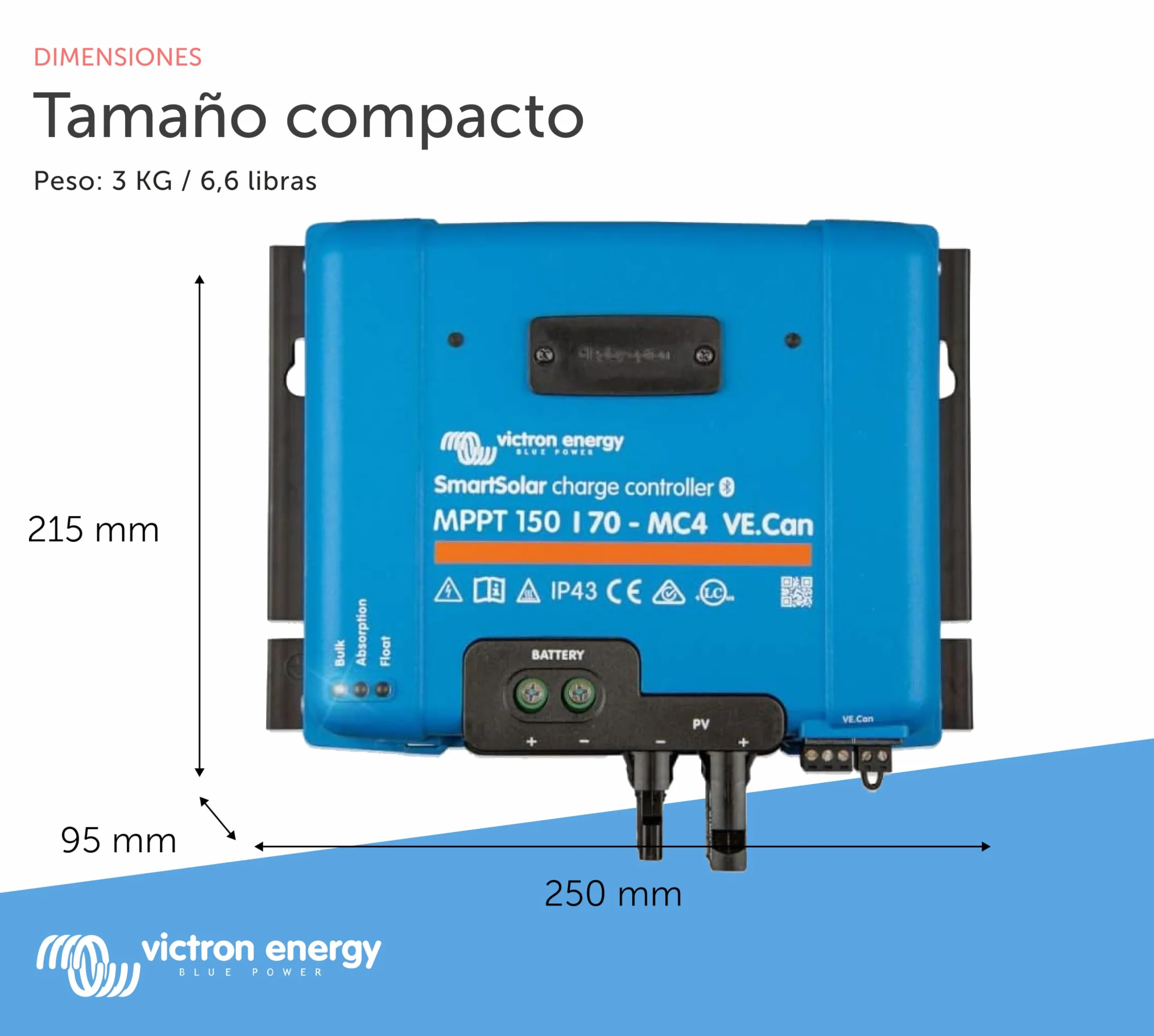 Victron Energy SmartSolar MPPT MC4 VE.Can 150V 70 amperios 12/24/36/48-Voltios Controlador de Carga Solar (Bluetooth)