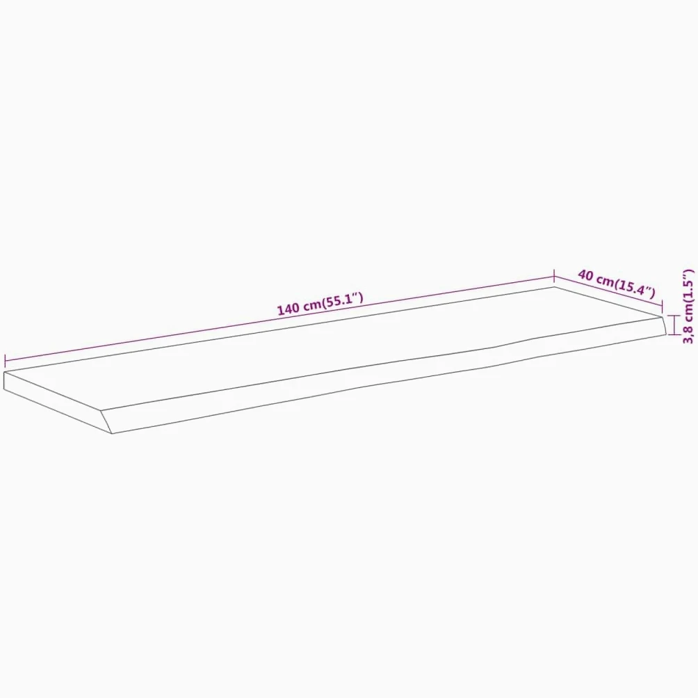 VidaXL Tablero Rectangular Superficie Mesa Auxiliar Madera Acacia Borde Vivo 140x40x3,8 cm