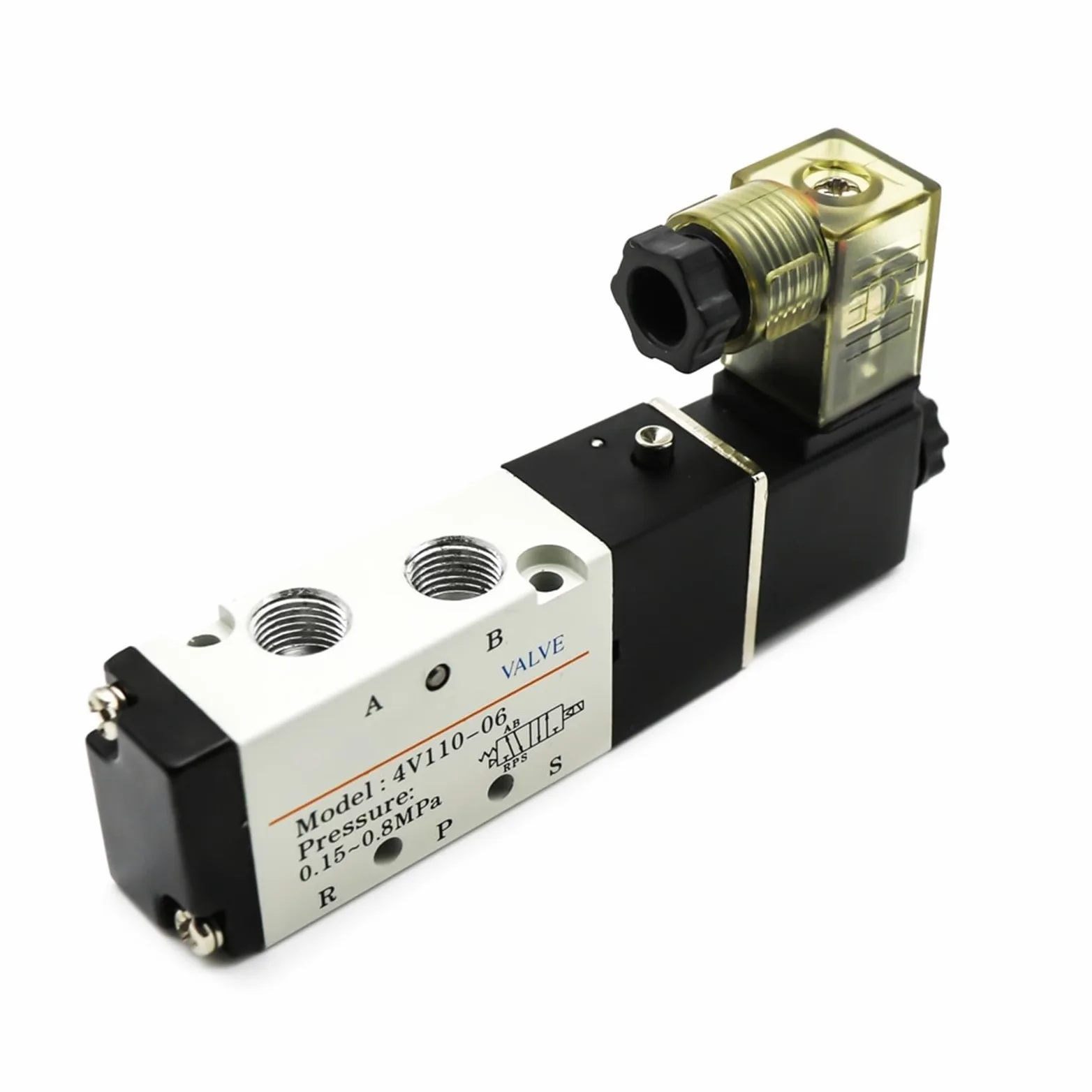 4V110-06 Electroválvula neumática de 1/8 pulgadas Válvula de 5 vías Puerto 2 Posiciones Válvulas magnéticas eléctricas Aire Gas DC12V 24V 110V220V Volt Bobina(LED W 8mm Fittings,DC 12V)