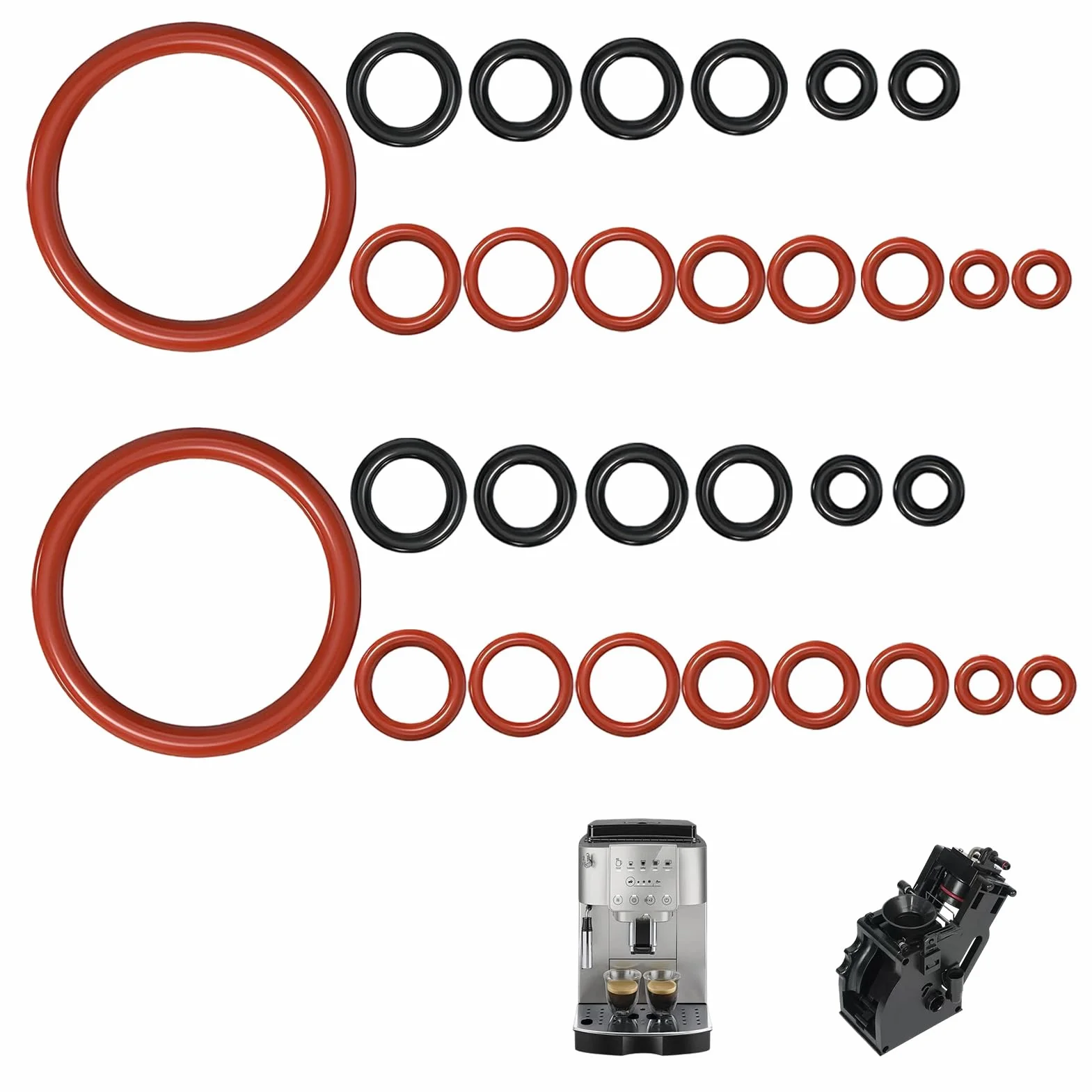 Juntas Tóricas Saeco 30 Unidades Silicona O-Rings Kit Mantenimiento Compatible Cafeteras Automáticas Negro Rojo