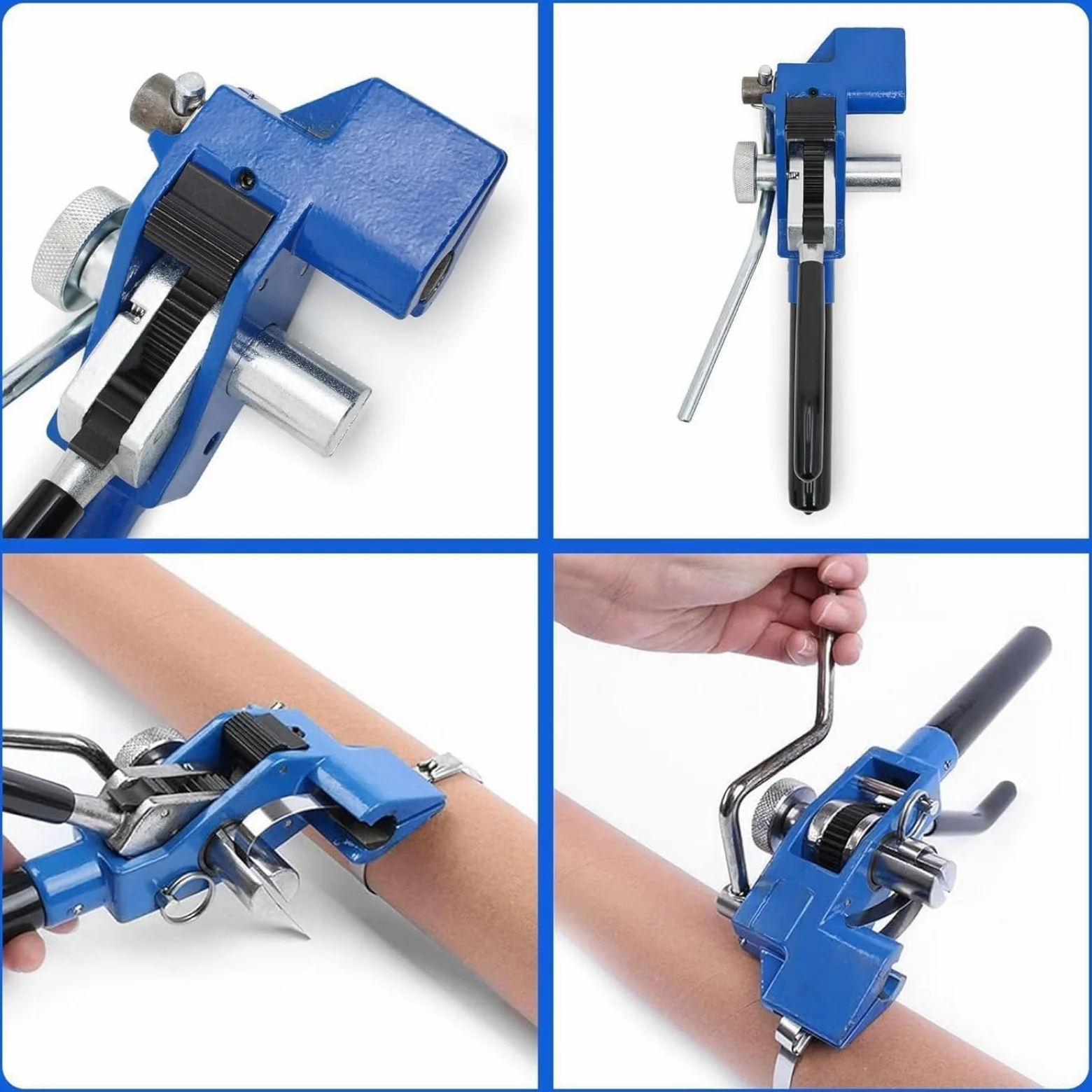 Herramienta de bandas de acero inoxidable con tensor de trinquete y cortador para correas de metal resistentes, ideal para asegurar cables, tuberías y carteles