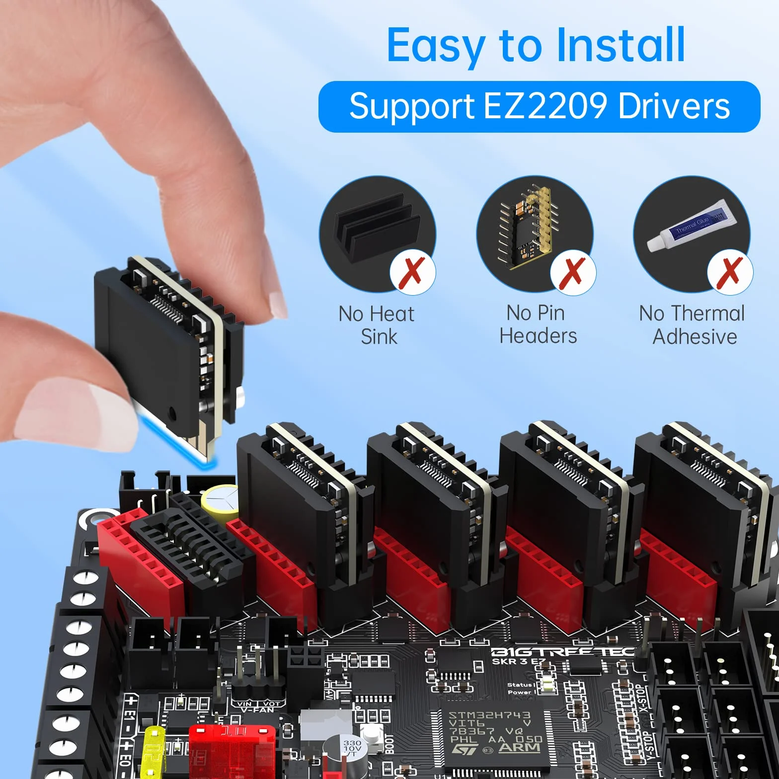BIGTREETECH SKR 3 EZ Placa base silenciosa 48 V Soporte de impresión de alta velocidad Marlin & Klipper Firmware Compatible con EZ2209 TMC5160 TMC2209 Controlador para impresora 3D DIY placa de