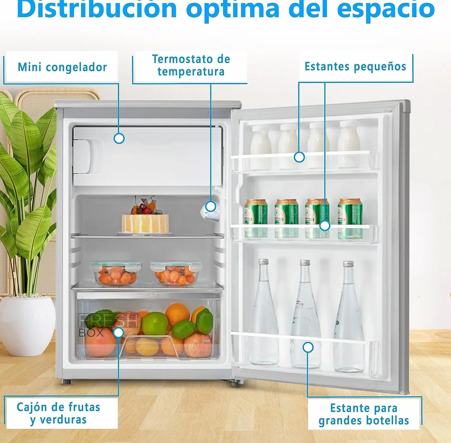 Midea Mini Frigorífico 113L con Congelador Silencioso 39dB Bajo Consumo