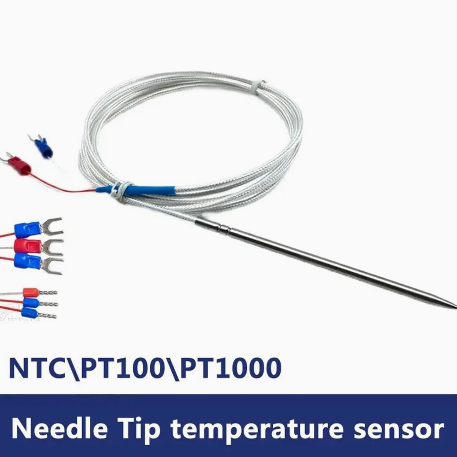 NTCPT100PT1000 Clase A Sensor de Temperatura 4X100mm Cable con Punta de Aguja Cable blindado 1-8m Metro(PT100-4X200mm-10m)