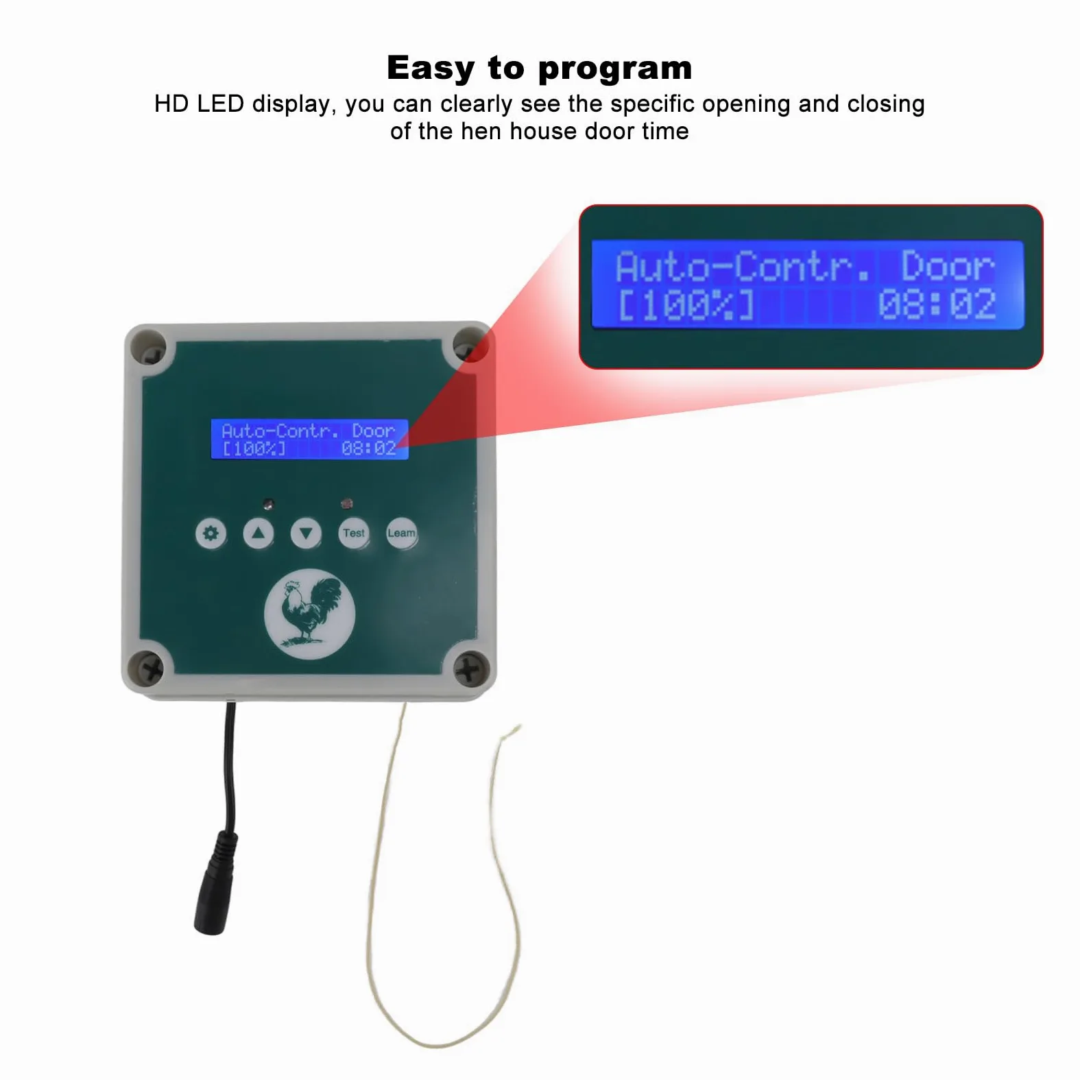 Controlador Automático de Puerta de Gallinero, Kit Eléctrico, Control Remoto con Pantalla LED, Protege Las Aves de Corral, Pato, Ganso (Enchufe de la UE)