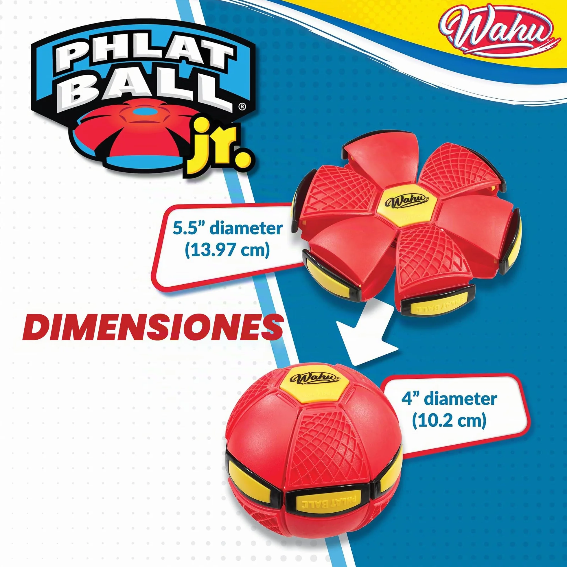 Wahu PHLAT BALL Junior Mini Frisbee Transformable en Balón 10,2 cm Balón 15,2 cm Frisbee Juguetes de Exterior para Niños