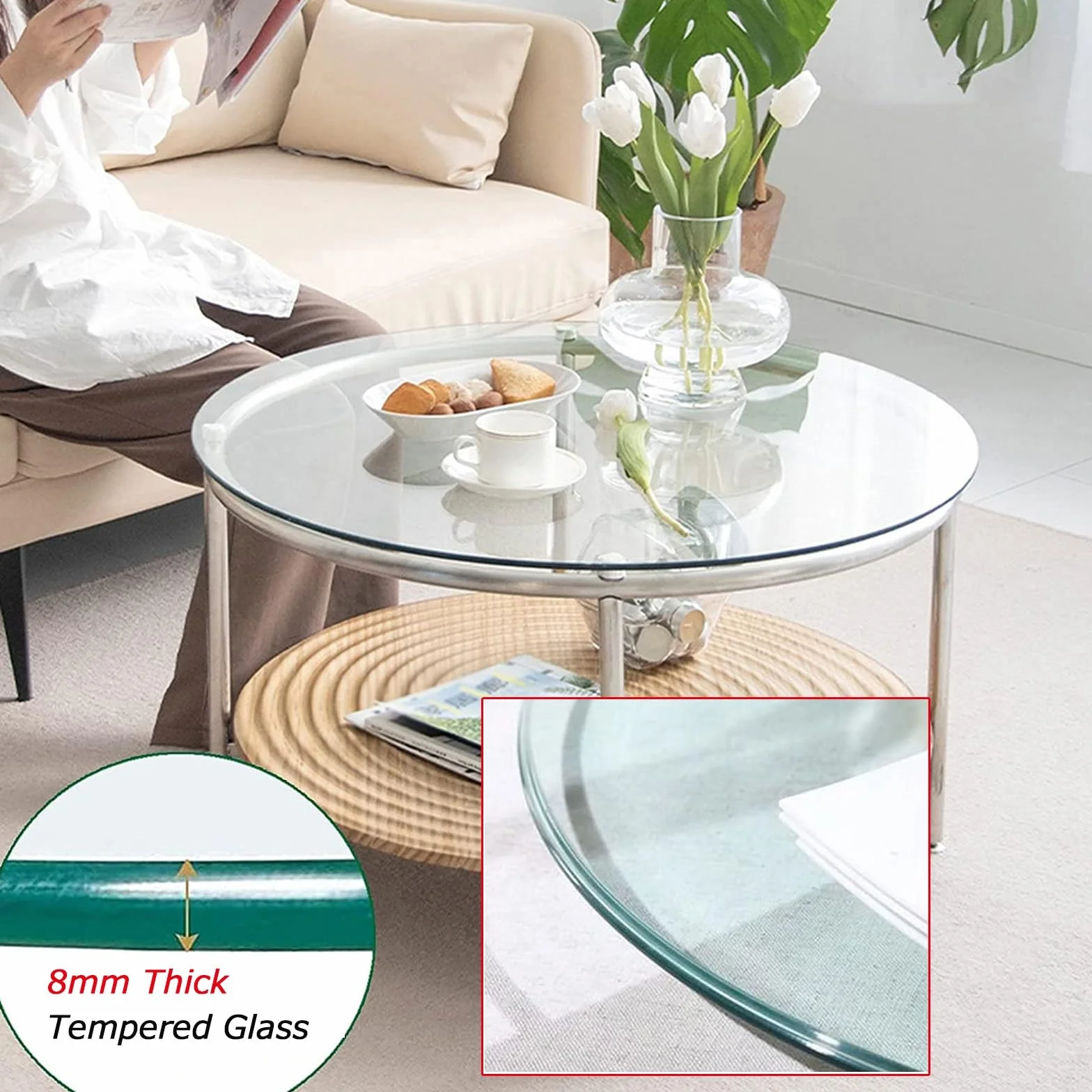 Tablero de cristal templado, 8 mm de grosor, cubierta redonda de cristal transparente para mesas de comedor, 38-100 cm de diámetro para tocadiscos o mesas de café Lazy Susan