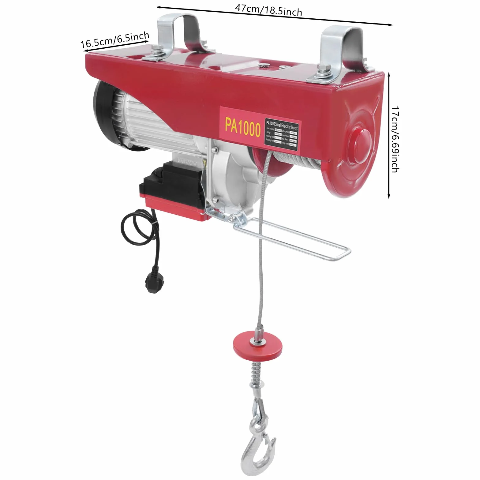 Cabrestante eléctrico con mando a distancia 1800W polipasto de cable/cadena, 12m altura de elevación con una cuerda 500KG, 6m altura de elevación con dos cuerdas 1000KG
