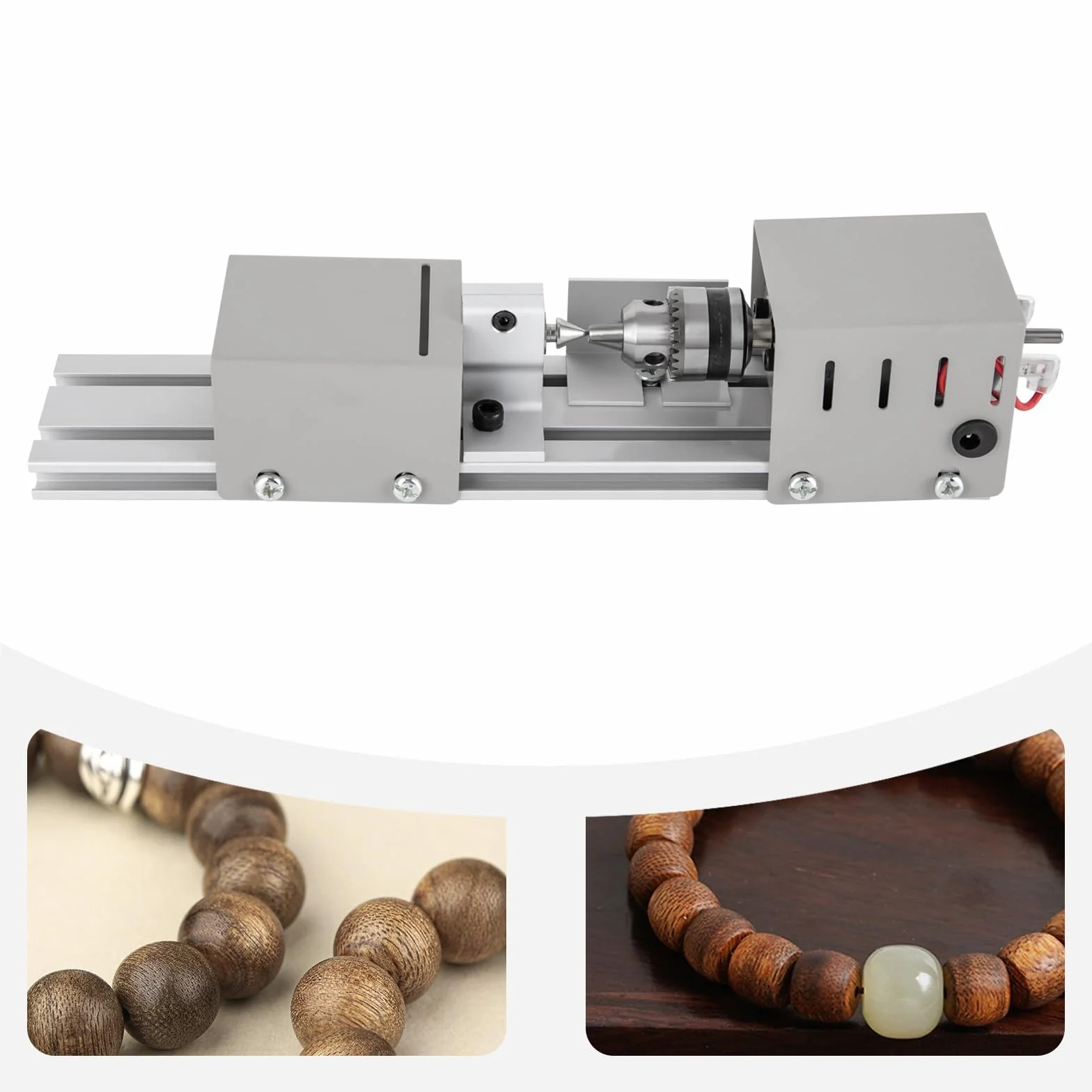Torno Madera Profesional, Máquina de Granos Torno Cuerpo de Metal, Mini Beads Machine Torno Miniatura, Completo Mini Bricolaje Torno 4000-9000U/Mi