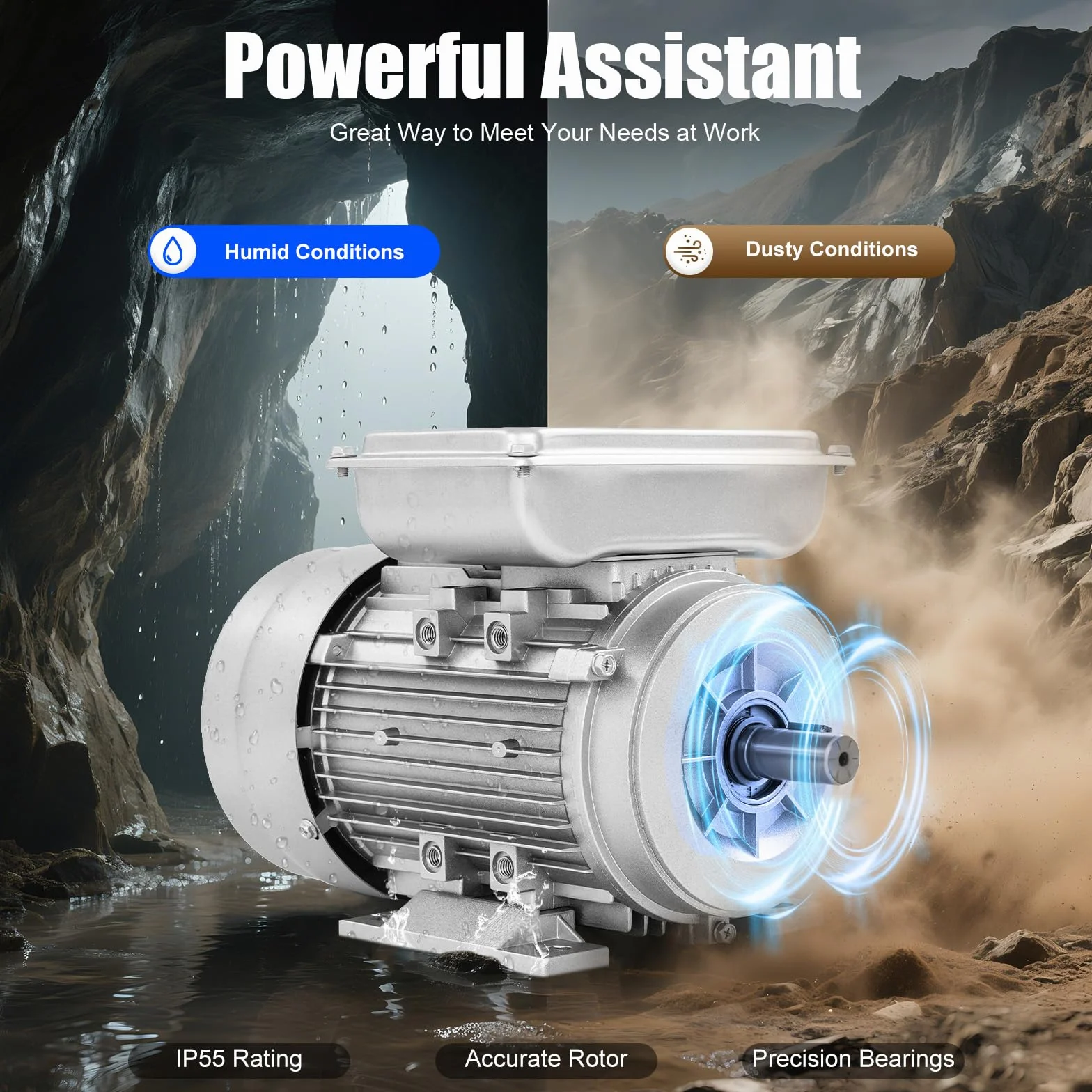 Motor eléctrico 750 W 1 HP – 1 fase, 1400 rpm, eje de 19 mm, clase de protección IP55, motor de corriente alterna para hormigonera, compresores, bombas