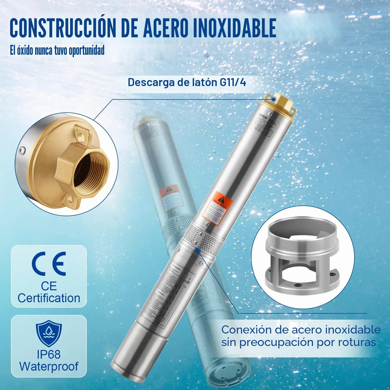 VEVOR S220V370W Bomba de agua para pozos profundos, plata