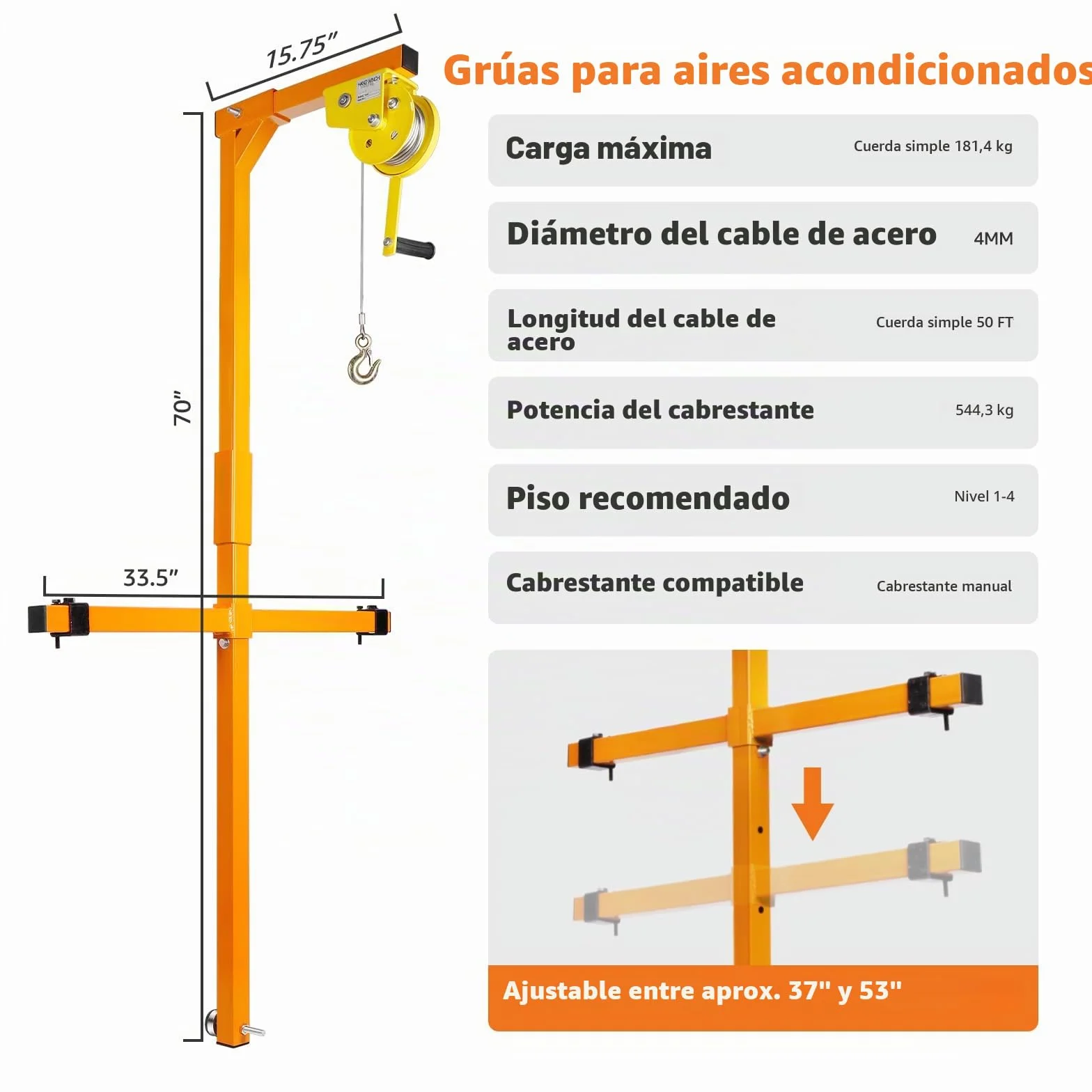 Grúas de elevación de aire acondicionado, herramienta de elevación de aire acondicionado, capacidad de carga de 400 libras, soporte de grúa para instalación de aire acondicionado al aire libre,