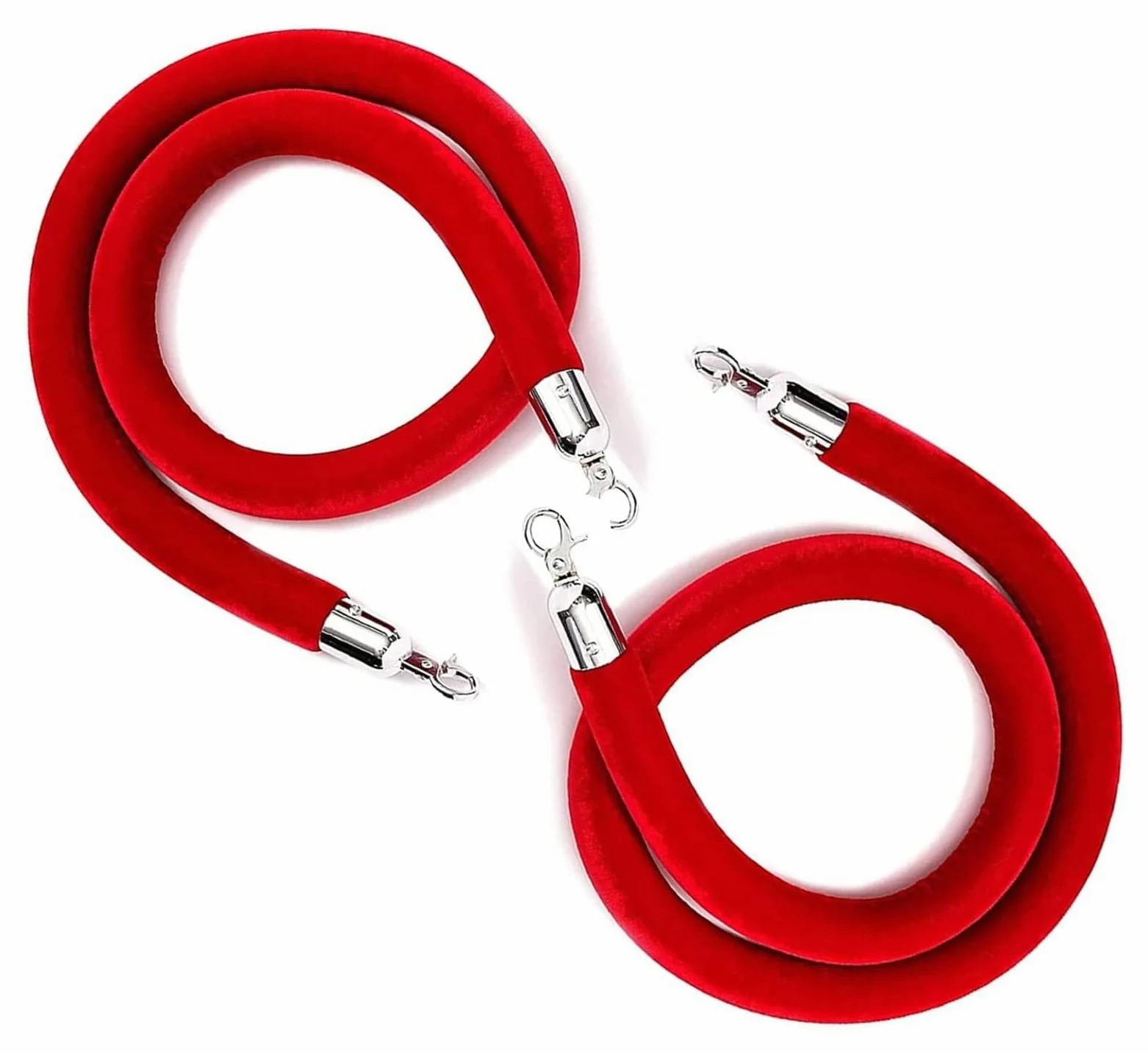 Barreras de cuerda cuerda stanchion, Cuerda de puntal de terciopelo naranja de 3/4/5/10 pies, barreras de control de multitudes azules for postes de cola con ganchos plateados(Red,6ft/185cm)