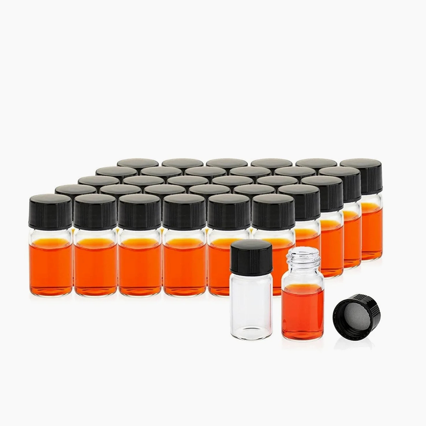 100 piezas Frascos Muestra Vidrio 30 ml Vials Borosilicato Transparentes con Tapas Negras - Estancos(Brown,20mL)