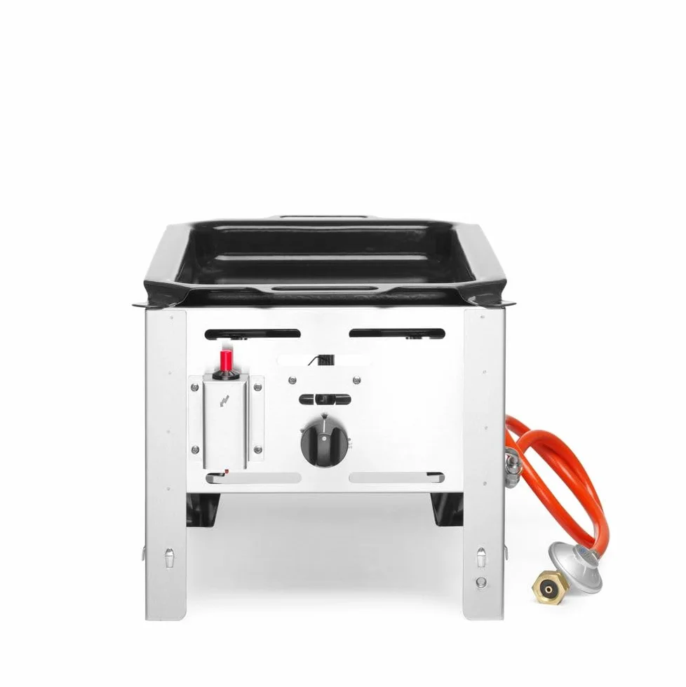 HENDI Parilla de gas Bake-Master Mini, grill, barbacoa, asador, fogón de gas propano y butano para parilladas, encendedor electrónico, 5,8kW(Hs), 340x540x(H)300mm, acero inoxidable 18/0