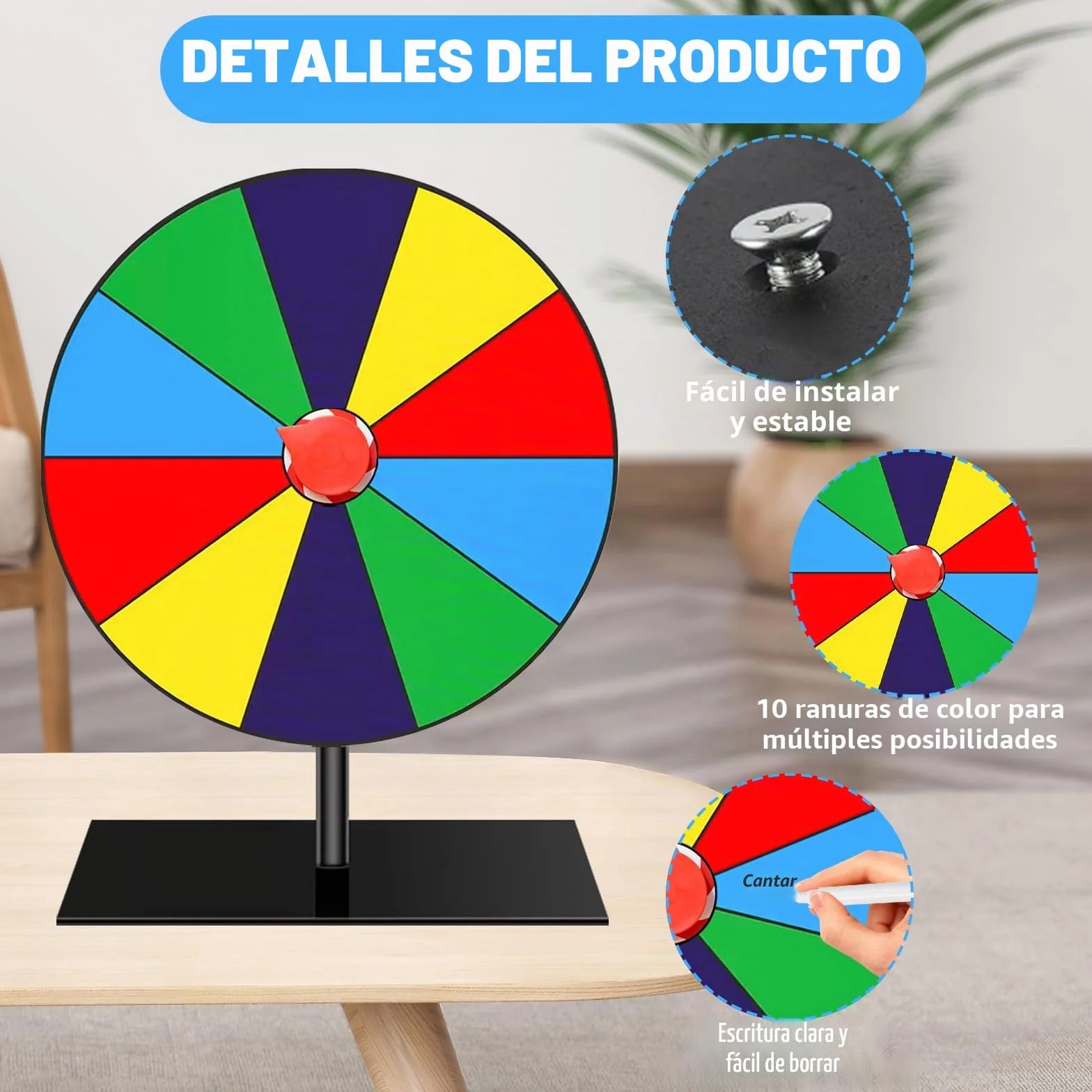 Ruleta de la Suerte Giratoria 8 Pulgadas con Bolígrafo, 10 Ranuras, Rueda de Premios Multicolor para Festivales