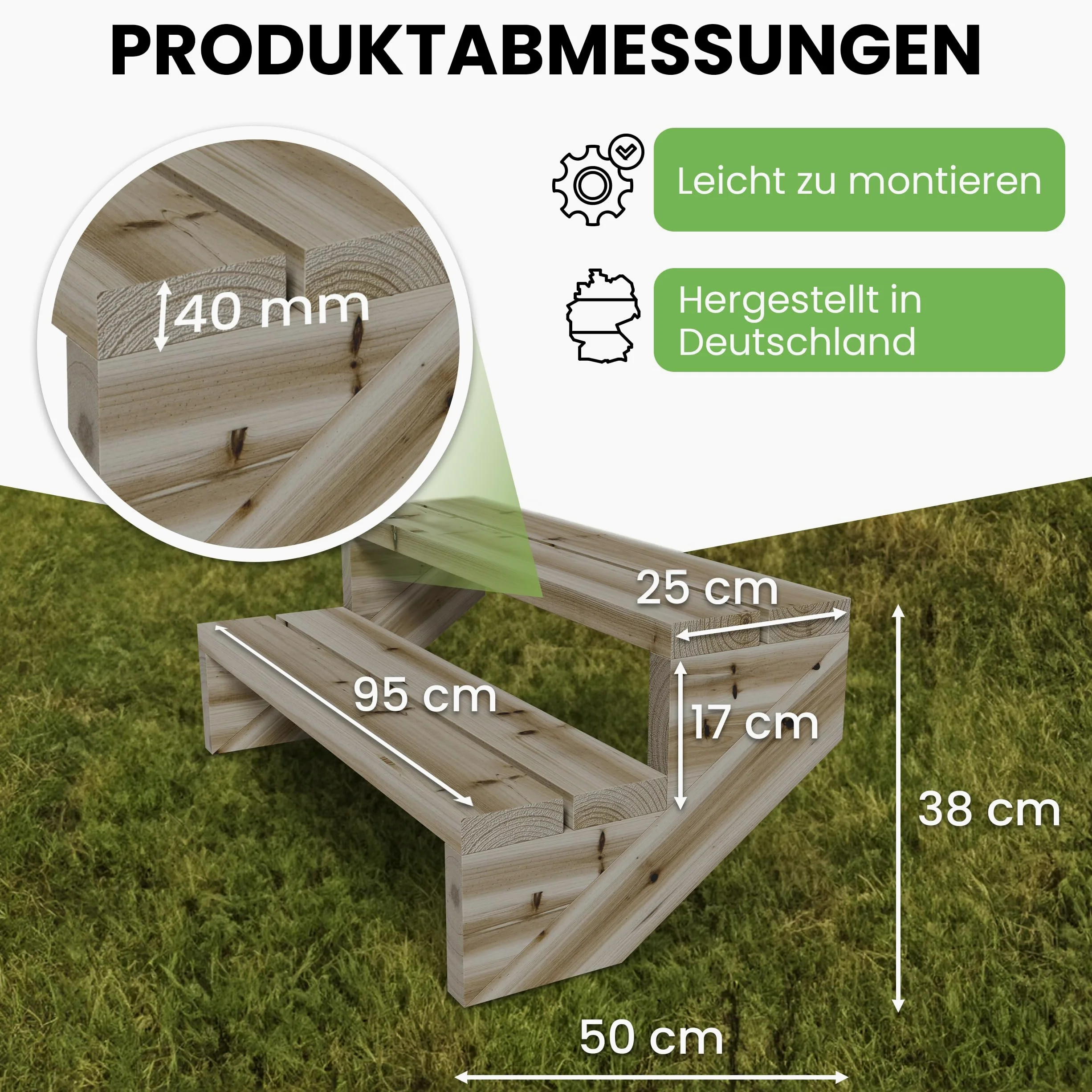 Gartenwelt Riegelsberger Escalera de terraza de pino impregnado – 95 cm de ancho, 2 peldaños, altura total 38 cm – Escalera exterior de madera maciza resistente a la intemperie con mejillas, tablones