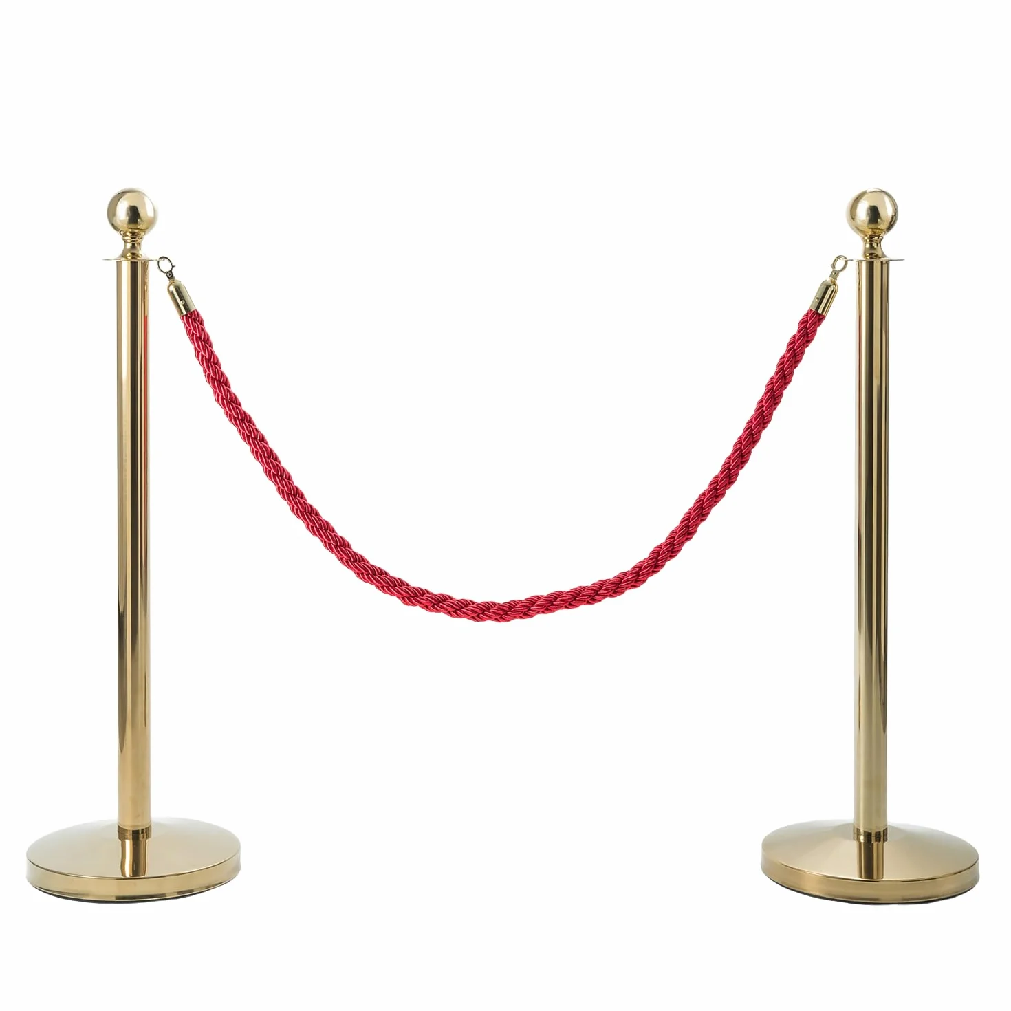 Pack Catenaria Dorada para Eventos Premium y Extensible de Acero. Poste Separador de Acero, Cordón Zona VIP Elegante para Catering con Cuerda Trenzada. (2 Mástiles + Cordón)