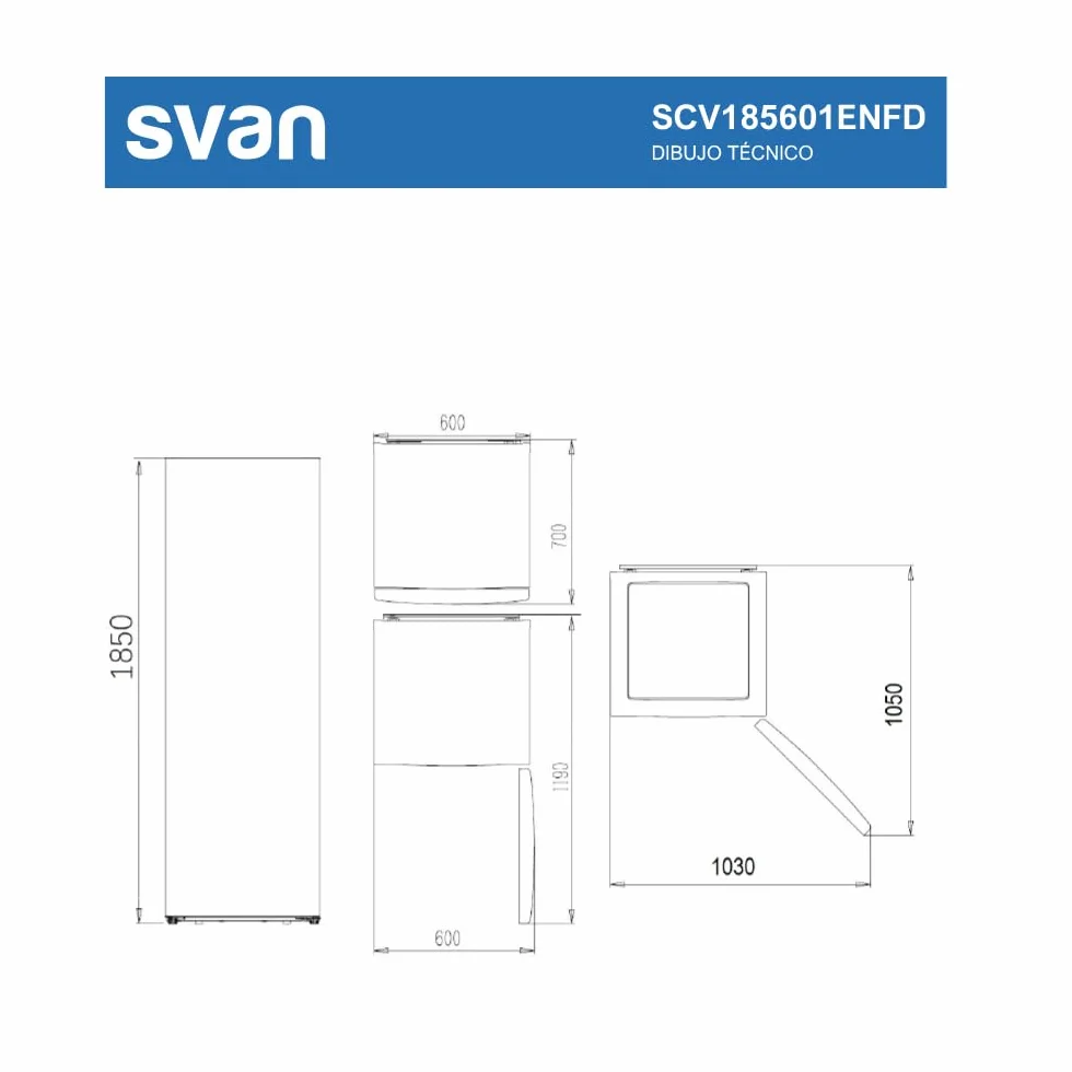 Congelador Vertical Inox Svan SCV185601ENFD 274 Litros Puerta Reversible Eficiencia Energética Clase E