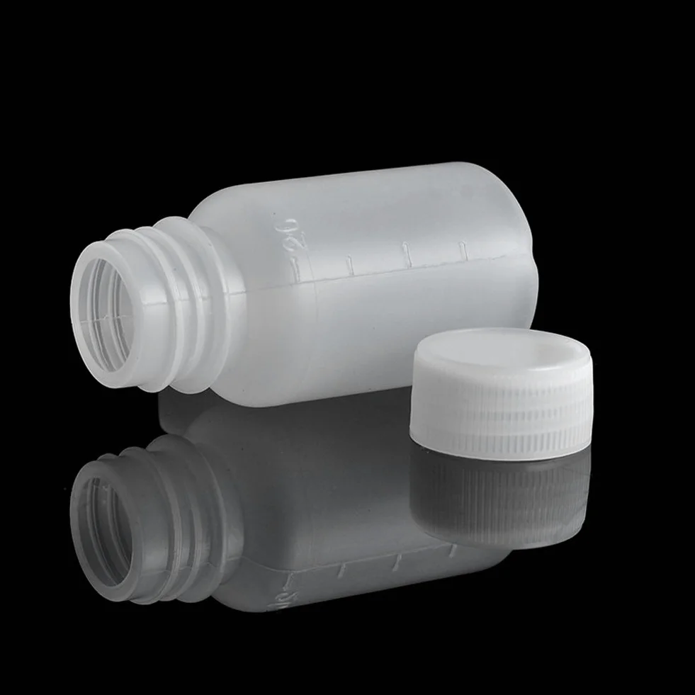 Dealglad 100 piezas de 20 ml polietileno vacío de plástico pequeña boca Graduado Laboratorio Química Recipiente Botella de reactivo muestra de sellado líquido medicina botella