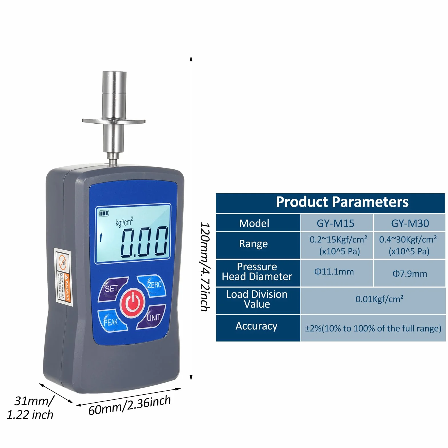 Probador de Dureza de Fruta Digital GY-M30, Mini Durómetro con Luz de Fondo y Alarma