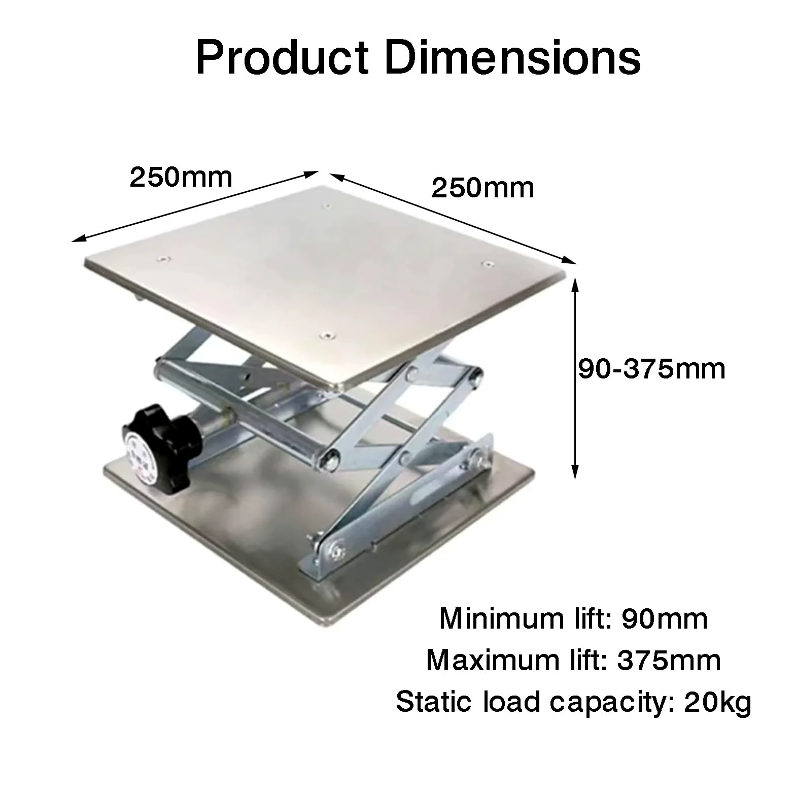 Soporte De Gato Laboratorio Acero Inoxidable, Plataforma | Con tapete antideslizante, rango de altura de elevación expandible 50-460 mm, peso máximo de soporte 25 kg(250x250mm)