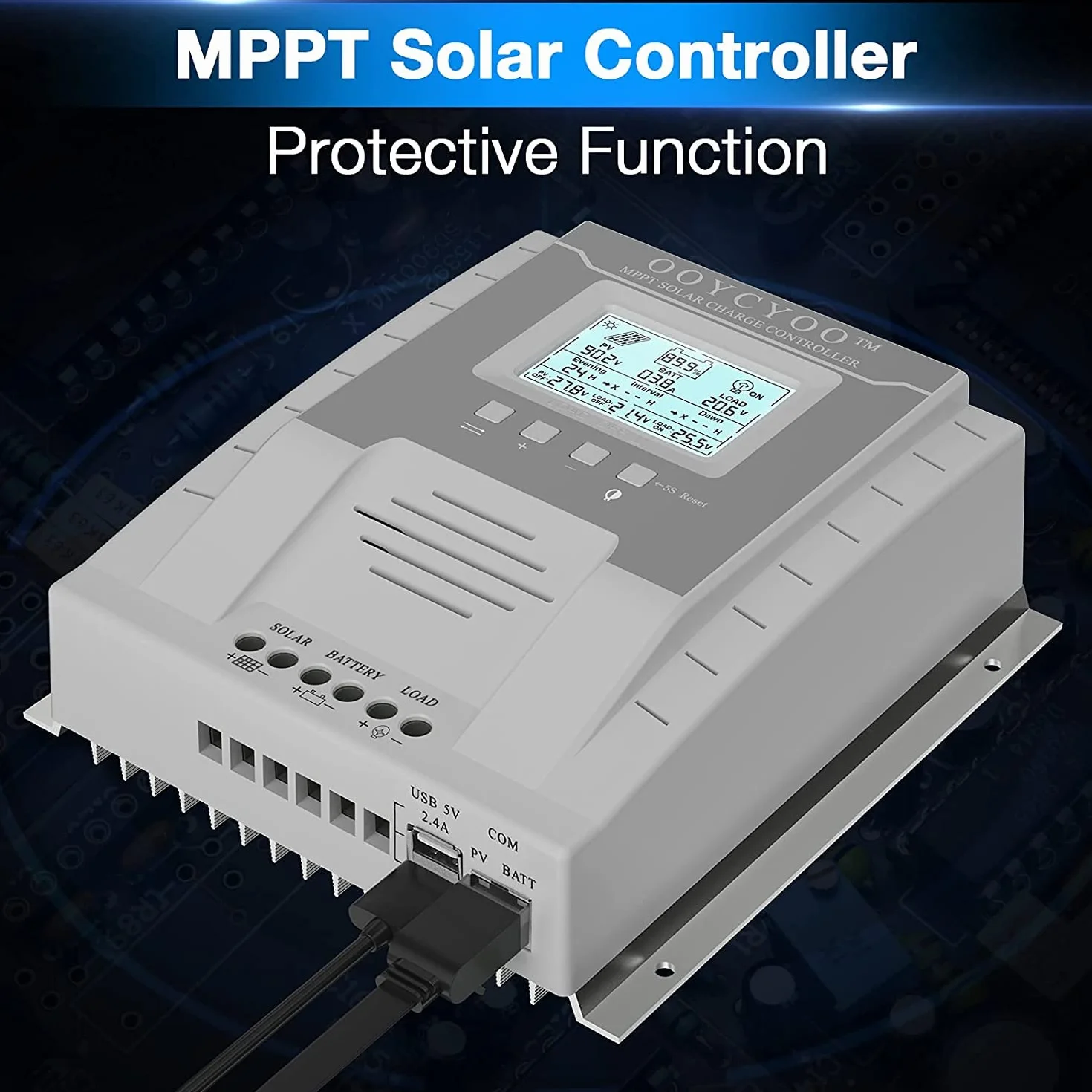 MPPT 60A Controlador de Carga Solar 12V 24V Automático, MPPT 60A Regulador de Carga Solar con LCD Pantalla puertos USB, Entrada FV máxima 100 V,Apto muchos plomo ácido y litio Baterías