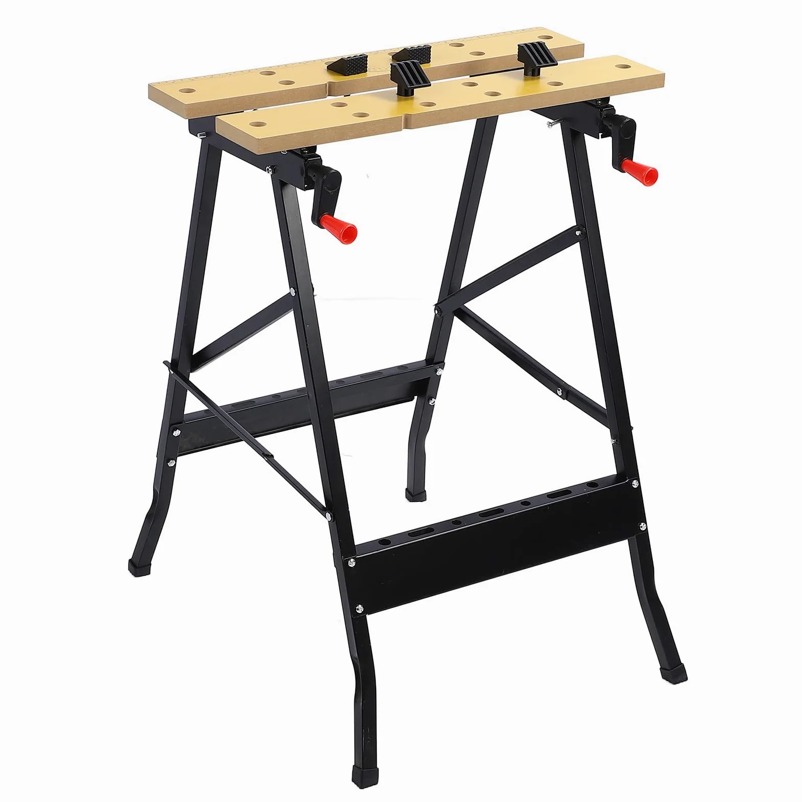 Mesa de Trabajo Plegable, Marco de Acero con Mordazas de MDF, Banco de Trabajo Portátil para Taller, Carga de 220 LB, Superficie de Sujeción Ajustable para Talleres, Reparación, Pintura,