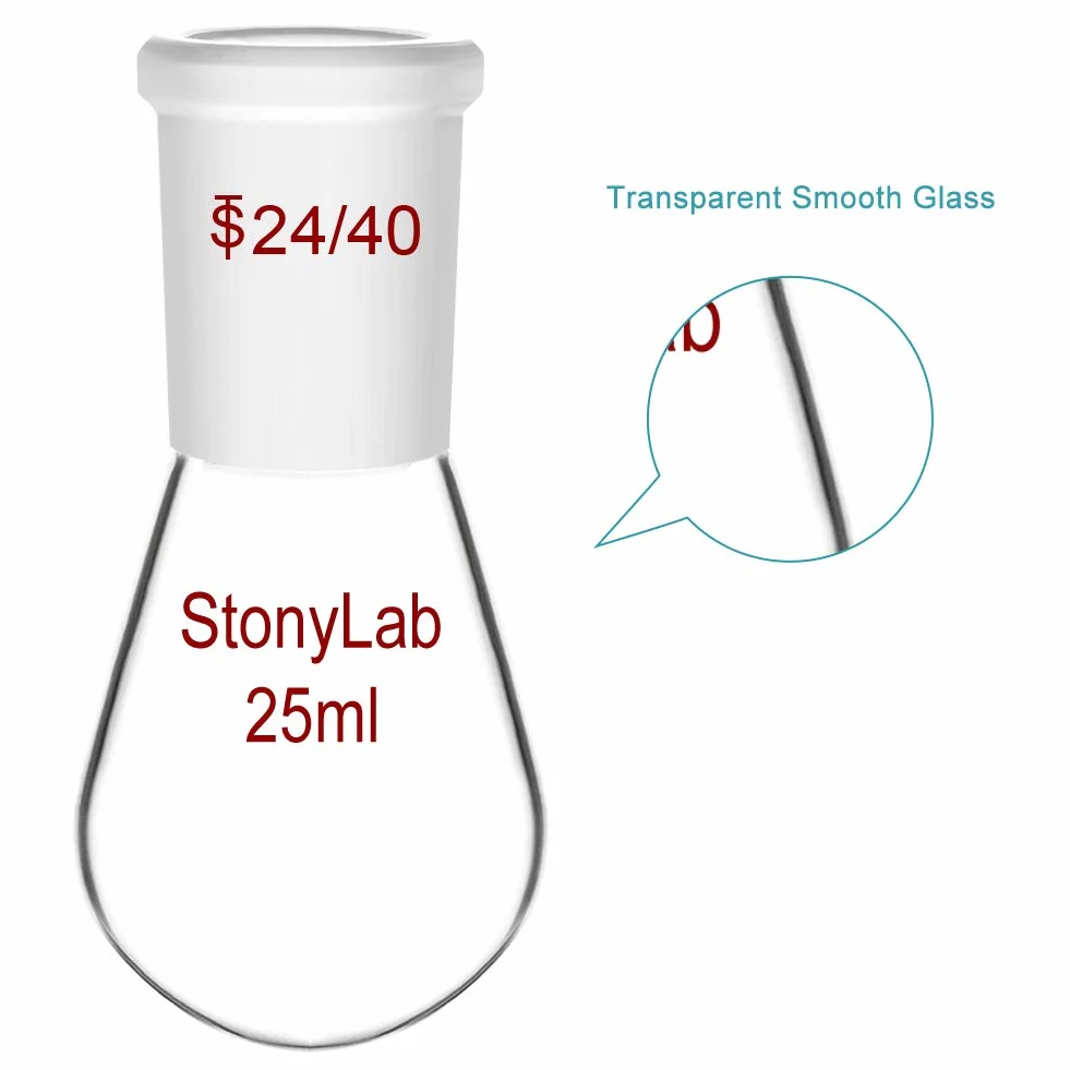 StonyLab Borosilicato Frasco de evaporador rotatorio de vidrio de pared pesada 25 ml, junta exterior 24/40