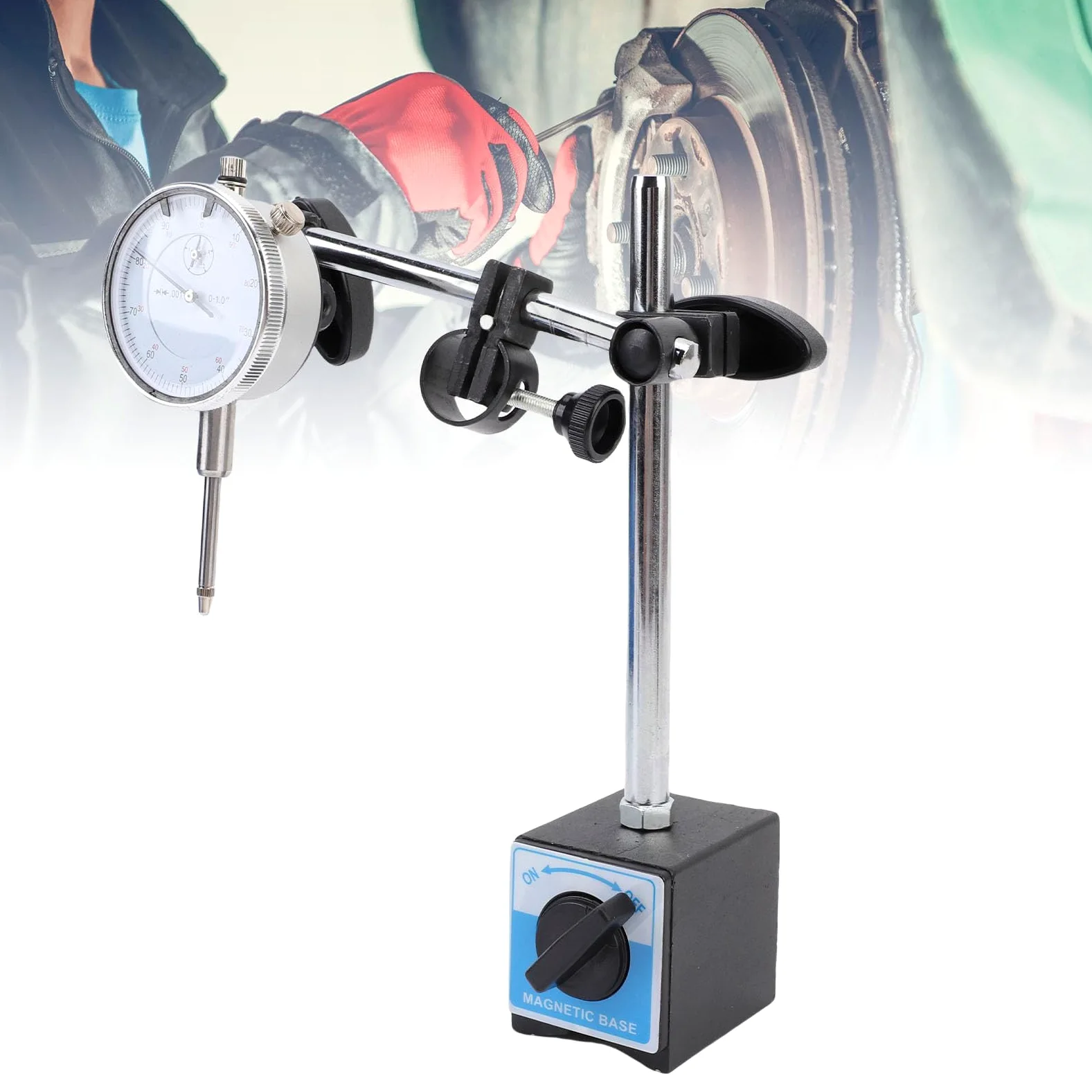 Indicador de cuadrante de precisión con juego de base Ajuste fino Brazo largo Servicio pesado Precisión de 0 1 pulgada 0 001 pulgada para mediciones de máquinas de laborato