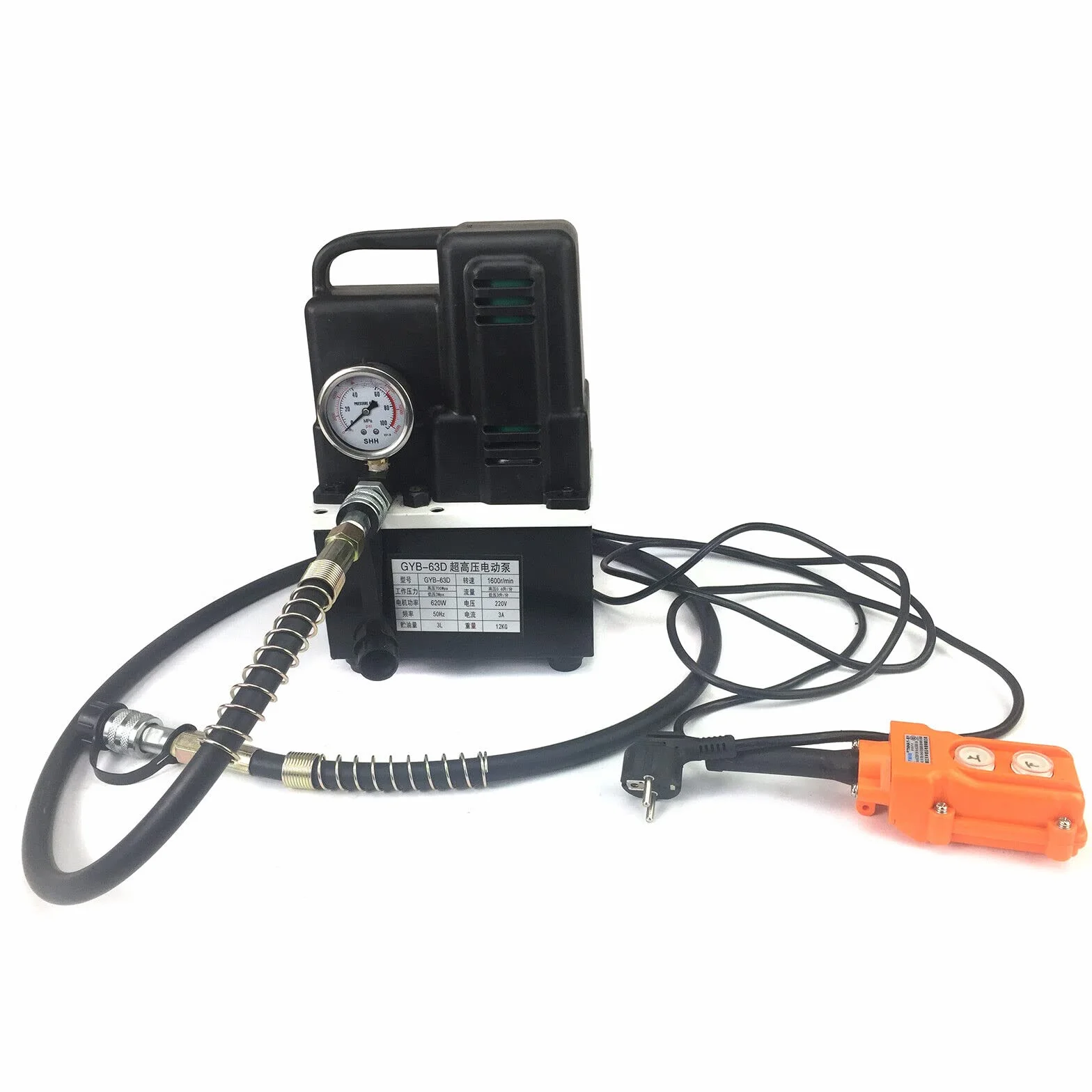 Bomba hidráulica eléctrica de 700 bar y 220 V, color negro, bomba compacta de alta presión para aplicaciones versátiles, ligera, potente y fiable para tareas hidráulicas