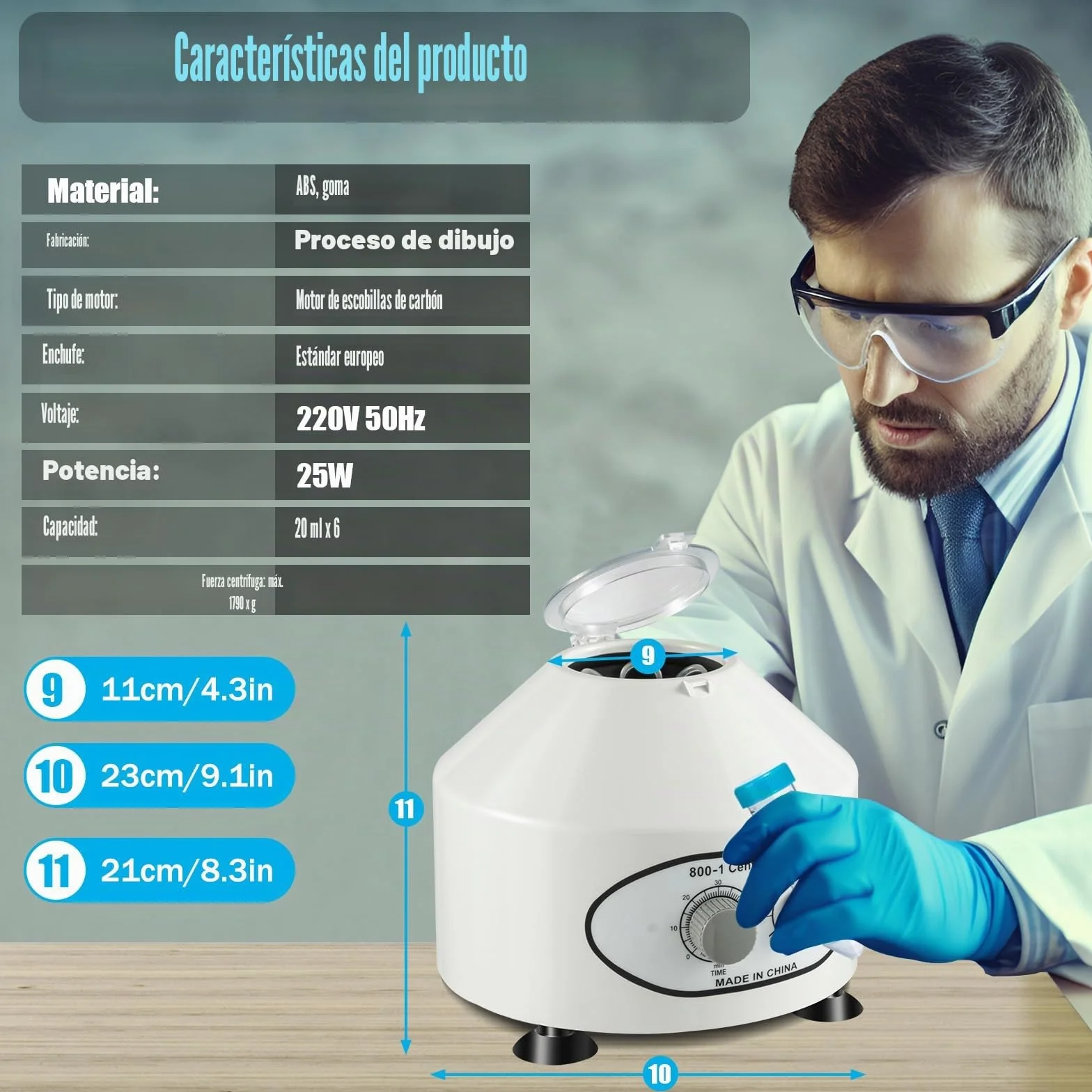 Centrifugadora de mesa para laboratorio EU Lab 25 W 220 V 0~4000 rpm 1960 factor separación 0~60min tiempo