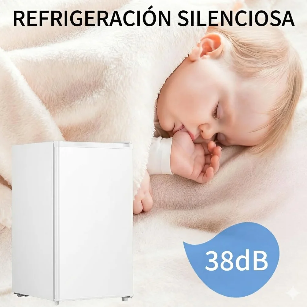 Mini Frigorífico 91L, Frigorífico pequeño una puerta, termostato ajustable, bajo ruido, blanco