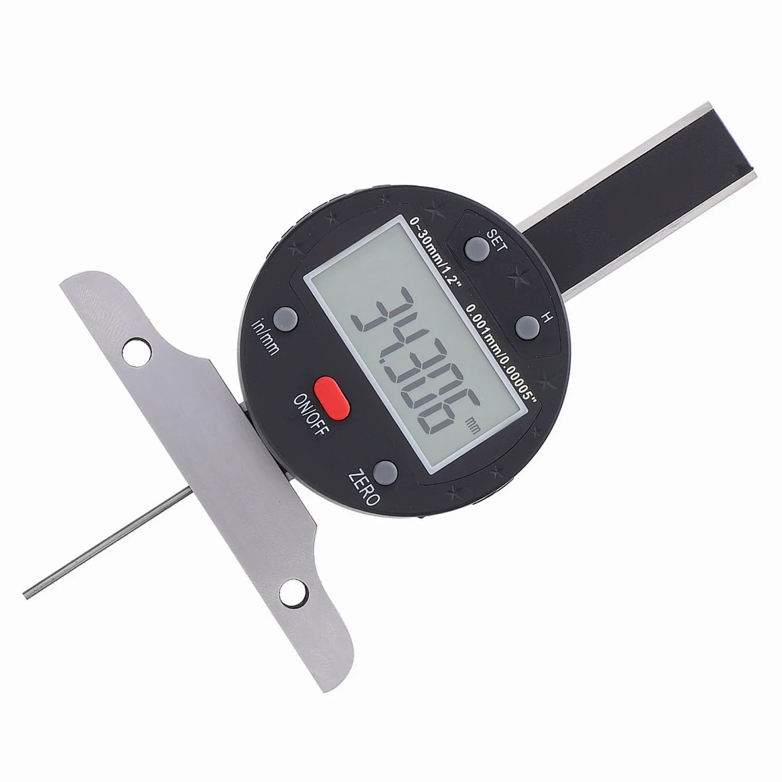 Cuifati Medidor de Profundidad Digital 0-30 Mm 0-1,2 Pulgadas Indicador Electrónico con Precisión de 0,001 Mm 0,0005 Pulgadas, Herramienta de Medición de Profundidad de Transferencia de Datos USB,