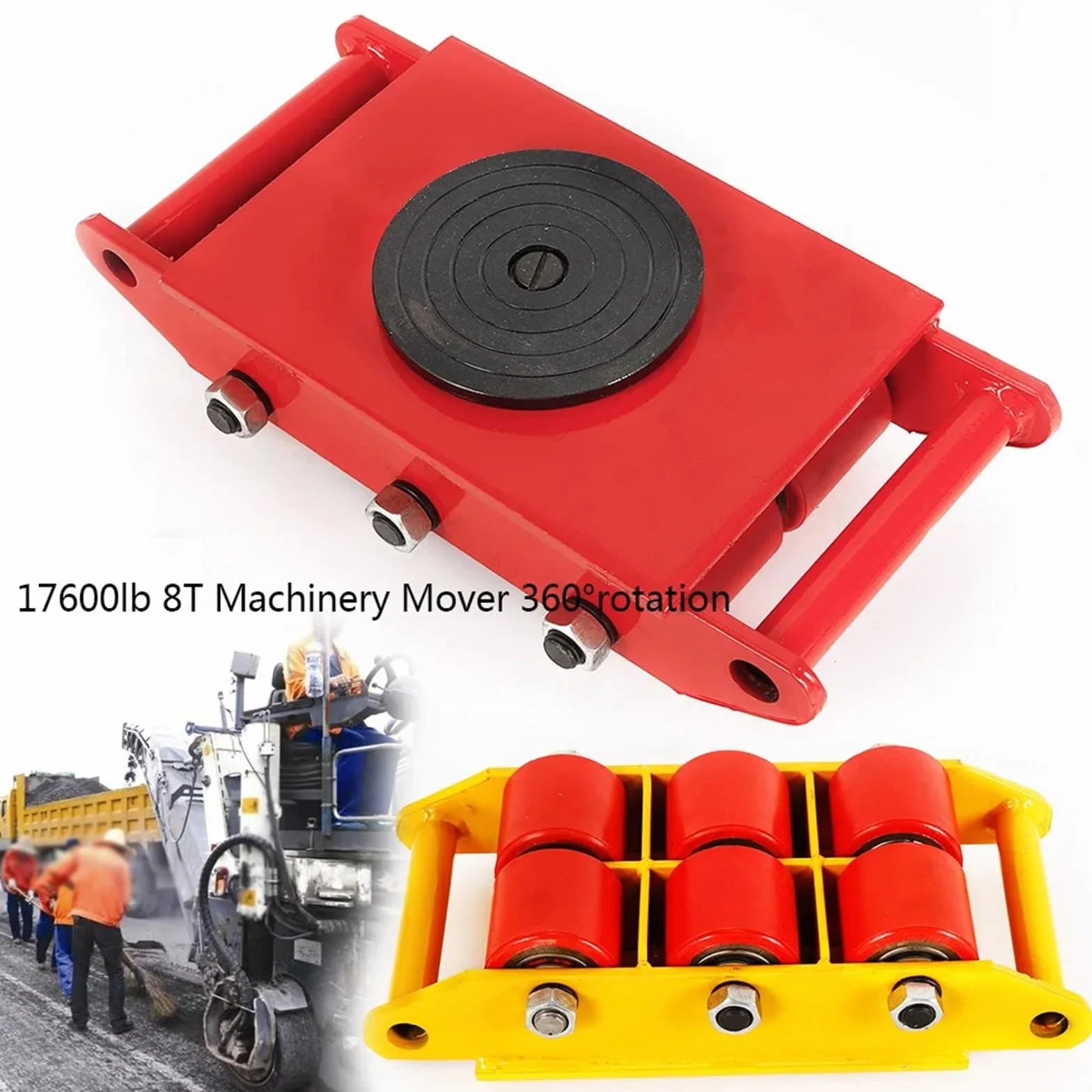 Patín de Transporte de Maquinaria Transportador de maquinaria Industrial de 13200 LB, máquina de Servicio Pesado, 4 Rodillos, Plataforma rodante de 6, 8 y 12 toneladas(Yellow,8T 17600 lbs)