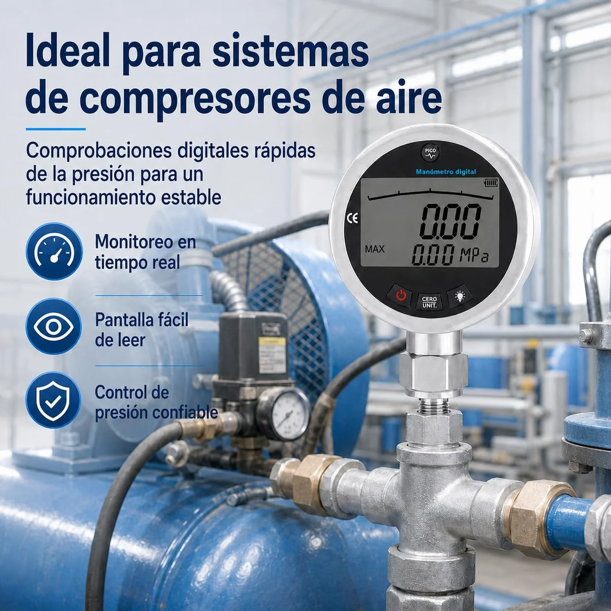 Manómetro Digital Hidráulico, Manómetro de acero inoxidable con Pantalla LCD Iluminada para medir agua, gas, aceite, 400 bar, 0-40 MPa, 10000 PSI con conector G1/4